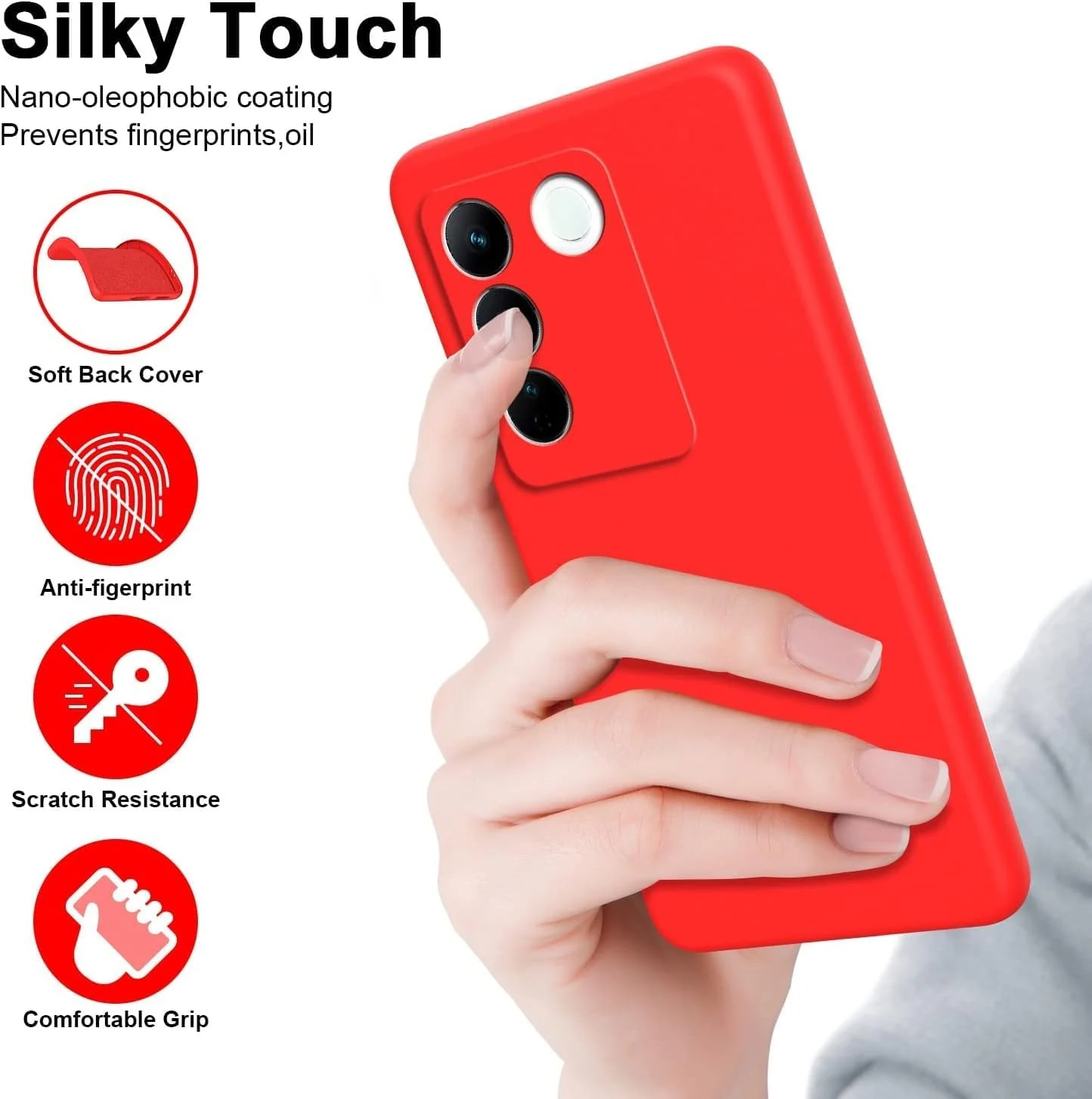 DL3 Mobilak VIVO V27e/VIVO S16e Case, Soft Flexible Liquid Silicone Gel Rubber Bumper Cover, Full Body Shockproof Protective Phone Case - Red