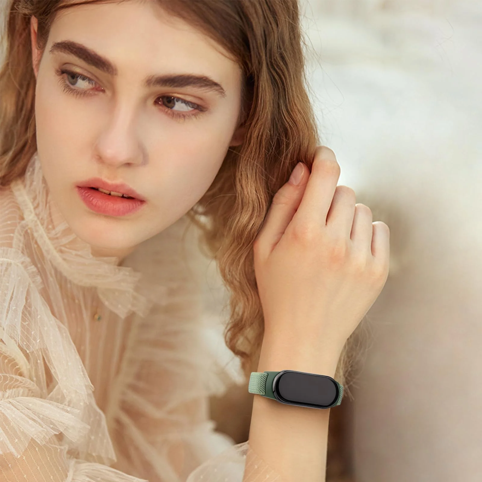 DL3 Mobilak Strap for Xiaomi Mi Band 10 / Xiaomi Mi Band 9 / Xiaomi Mi Band 8, Elastic Nylon Straps, Adjustable Breathable Replacement Bracelet for Xiaomi Smart Band 8/9/10 for Women Men - Green