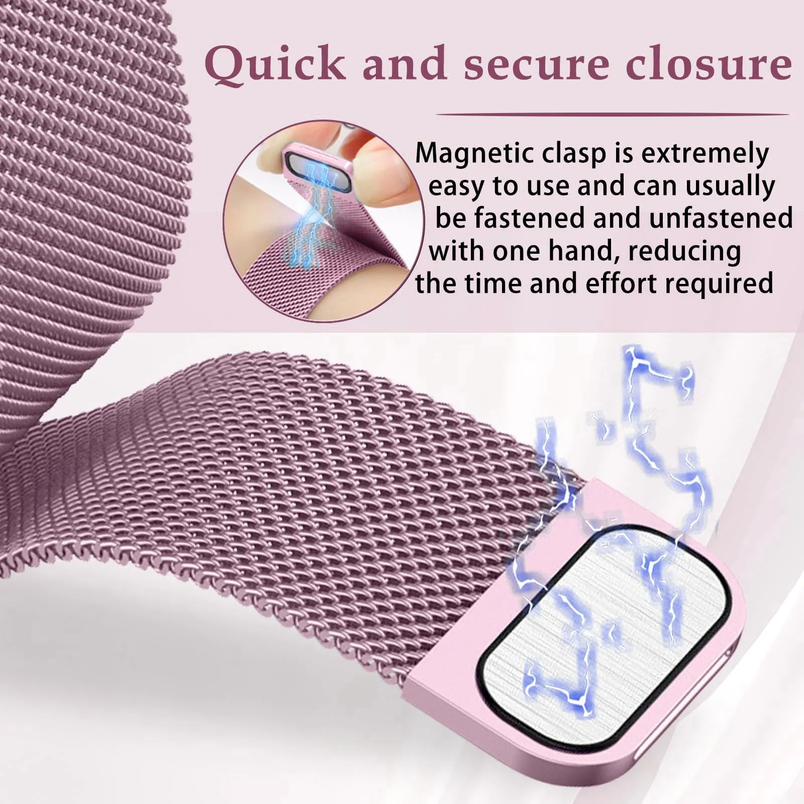 MOBIGON Magnetic Stainless Steel Watch Strap for Huawei Band 11 / 11 Pro, Pink