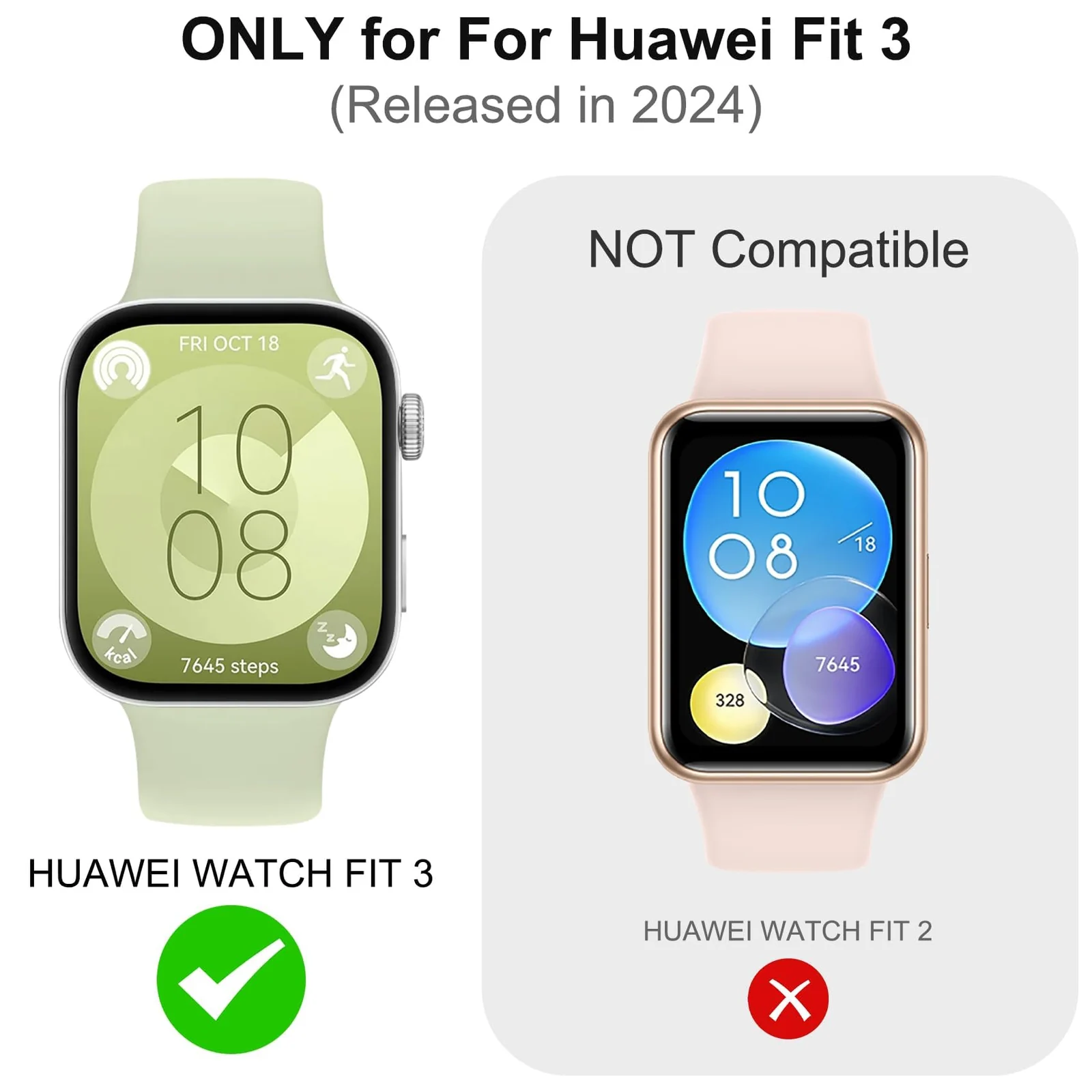 DL3 Mobilak Case Compatible with Huawei Watch Fit 3, Full Coverage Slim Hard Case Protective Bumper Built-in Tempered Glass Screen Protector Shell for Huawei Watch Fit 3 - Silver