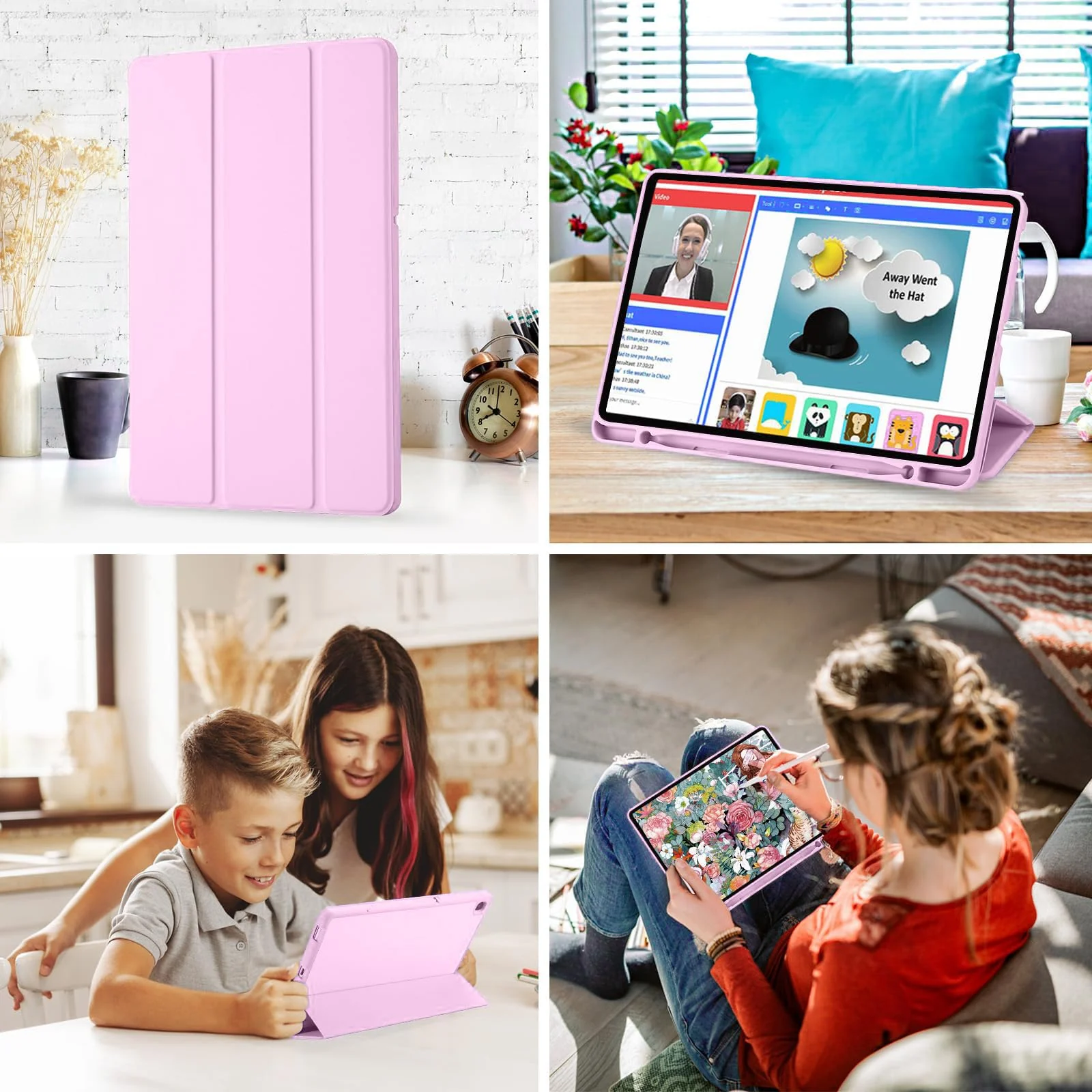 DL3 Mobilak Smart Case For Xiaomi Redmi Pad SE 11 inch Tablet 2023 Cover with Pencil Holder, Soft TPU Smart Stand Back Cover Auto Wake/Sleep - Pastel Violet