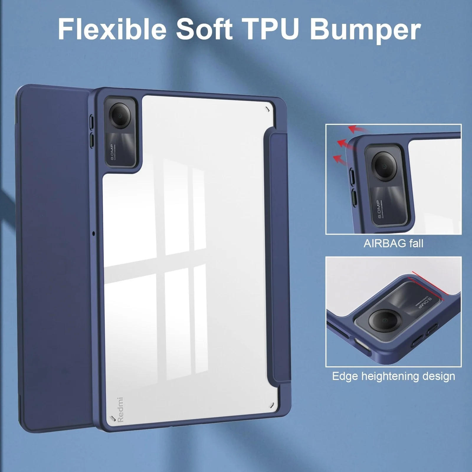 DL3 Mobilak Xiaomi Redmi Pad SE 11 inch Tablet 2023 Case with Pen Holder, Soft TPU Back Trifold Stand Protective Smart Cover Flip, Auto Wake & Sleep - Dark Blue