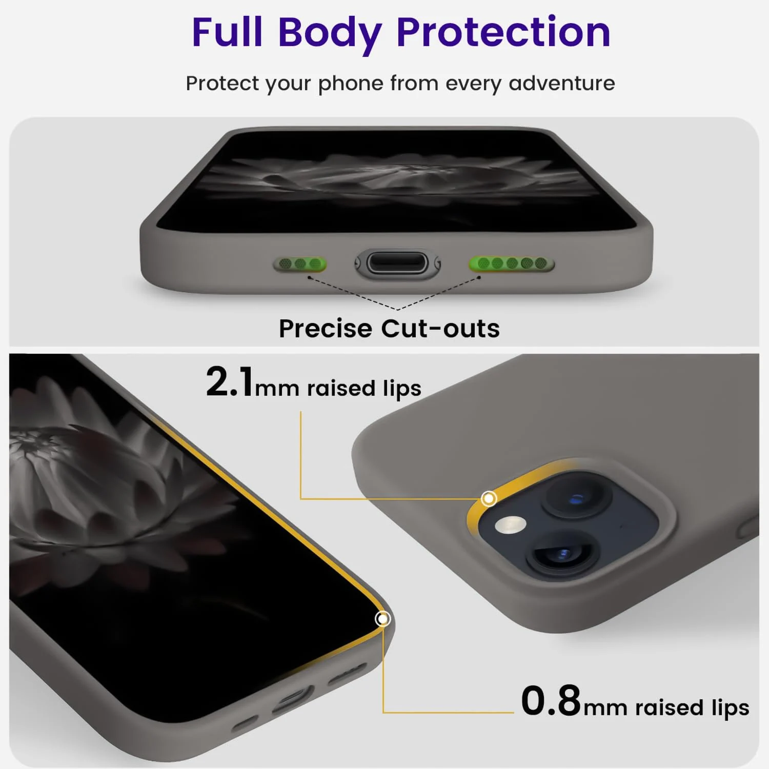 DL3 Mobilak Liquid Silicone Case for iPhone 13 / iPhone 14 (6.1 Inch), Shock-absorbing protection, Scratch-resistant surface, Soft microfiber lining - Stone 2