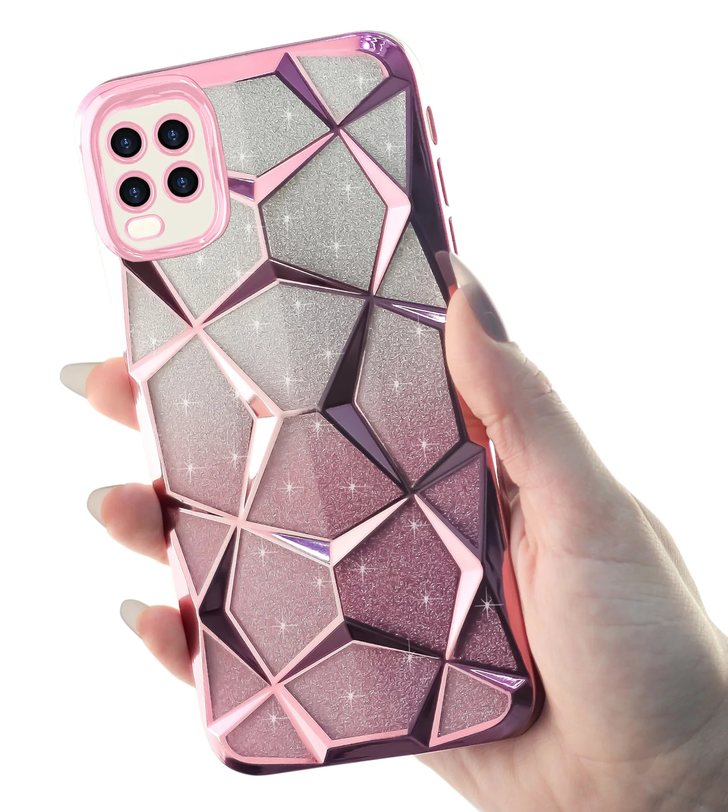 DL3 Mobilak Compatible with OPPO A54 4G Case Plating Bling Gradient Glitter Clear Cover Soft TPU Silicone Cute Camera Protection Shockproof Back for Women Girls Case - Pink