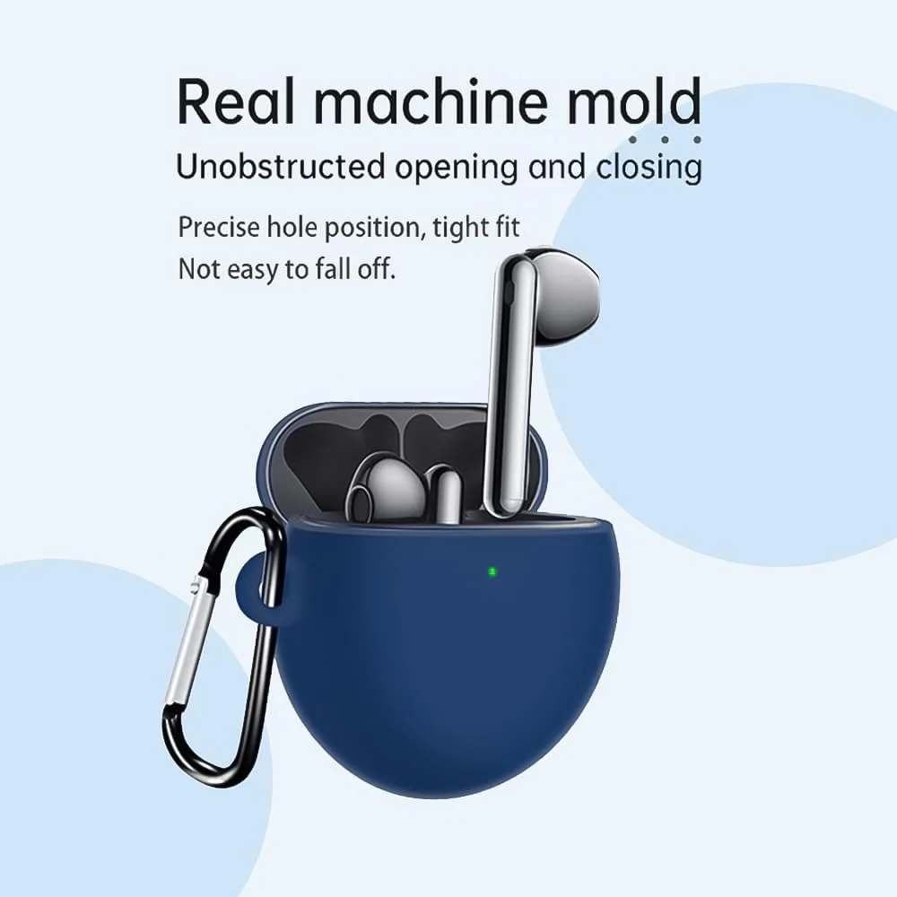 DL3 Mobilak Silicone Case Compatible with Huawei Freebuds 4 / FreeBuds 4E, Soft Silicone Protective Case Cover, Shockproof Sleeve with Carabiner For Huawei Freebuds 4/4E - Blue