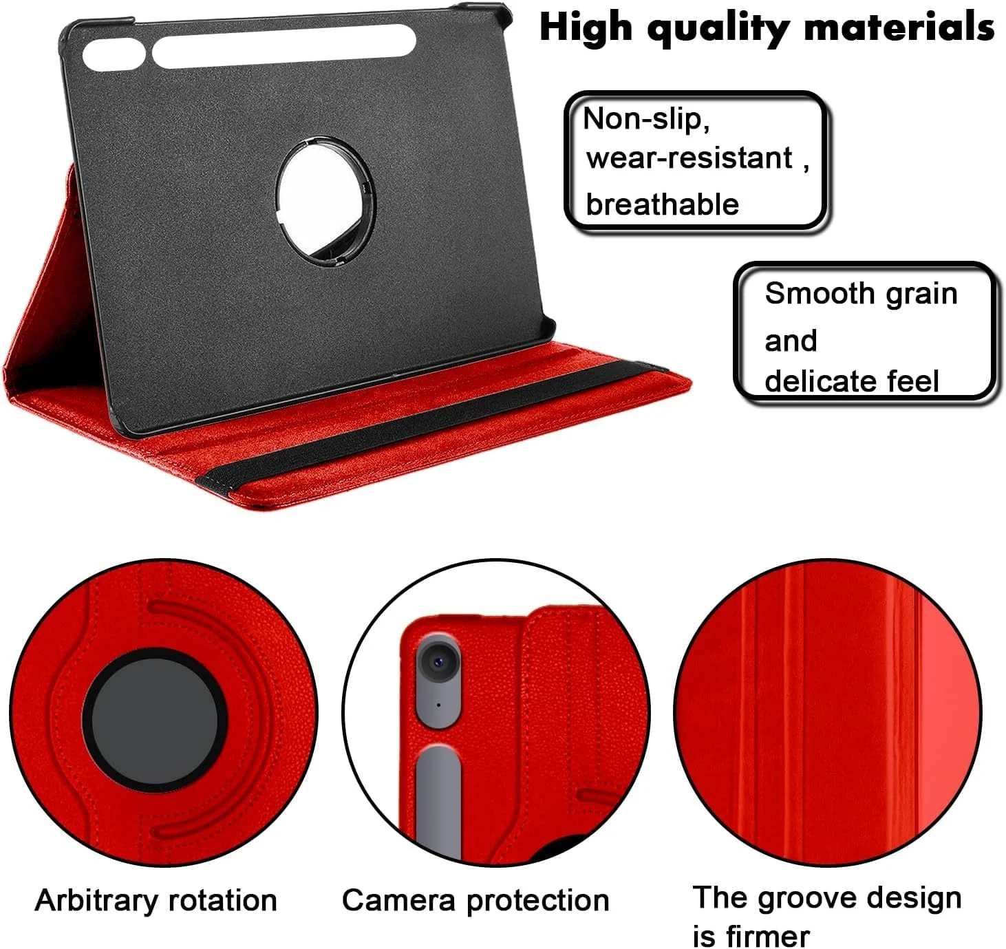DL3 Mobilak Protective Cover for Samsung Galaxy Tab S10 Lite / S10 FE 2025 / S9 FE / S9, 360° Rotatable Smart Stand, Leather Folio Flip Cover with Multi-Angle Viewing, Auto Wake Sleep - Red