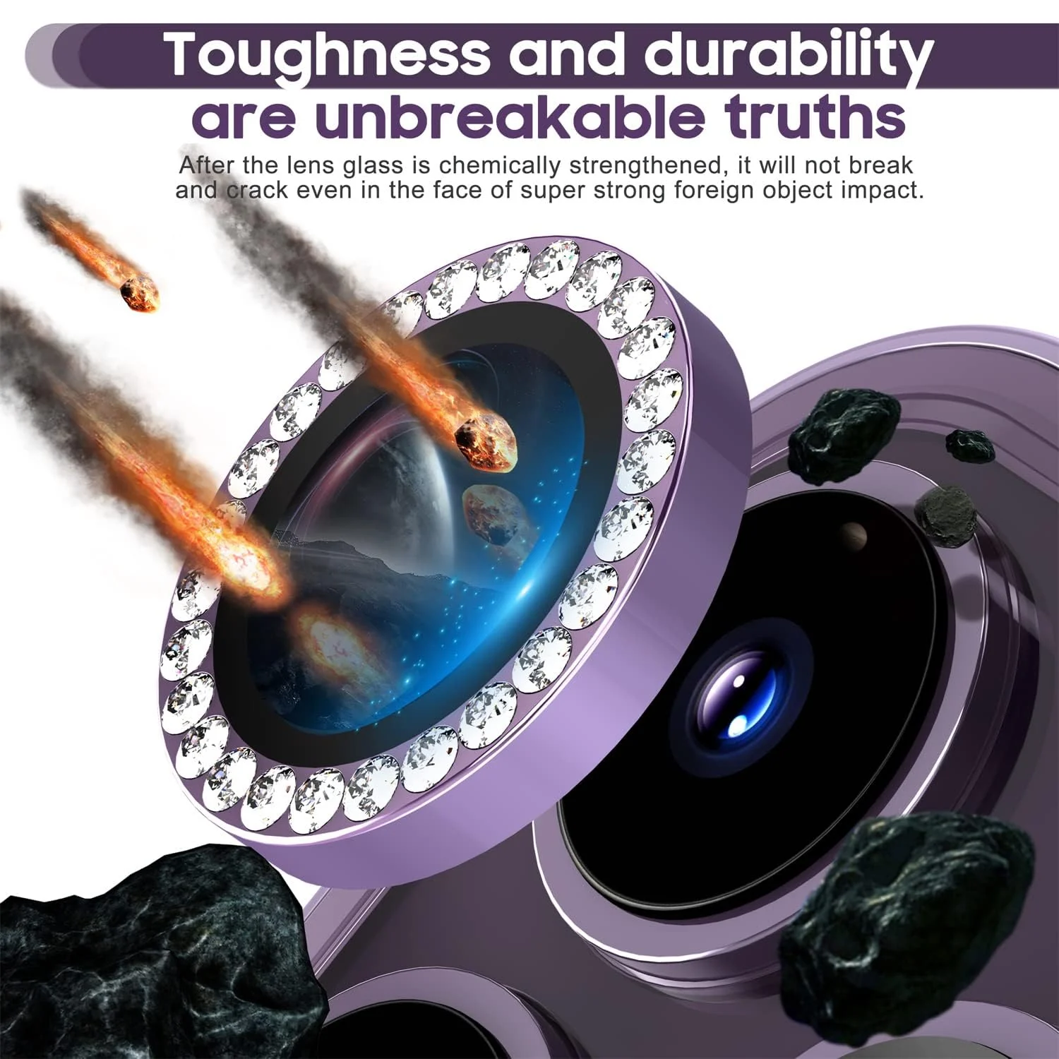 DL3 Mobilak Camera Lens Protector For iPhone 15 Pro/iPhone 15 Pro Max, [Keep Original Shooting] Tempered Glass Screen Protector Metal Individual Camera Cover, Case Friendly - Diamond Purple