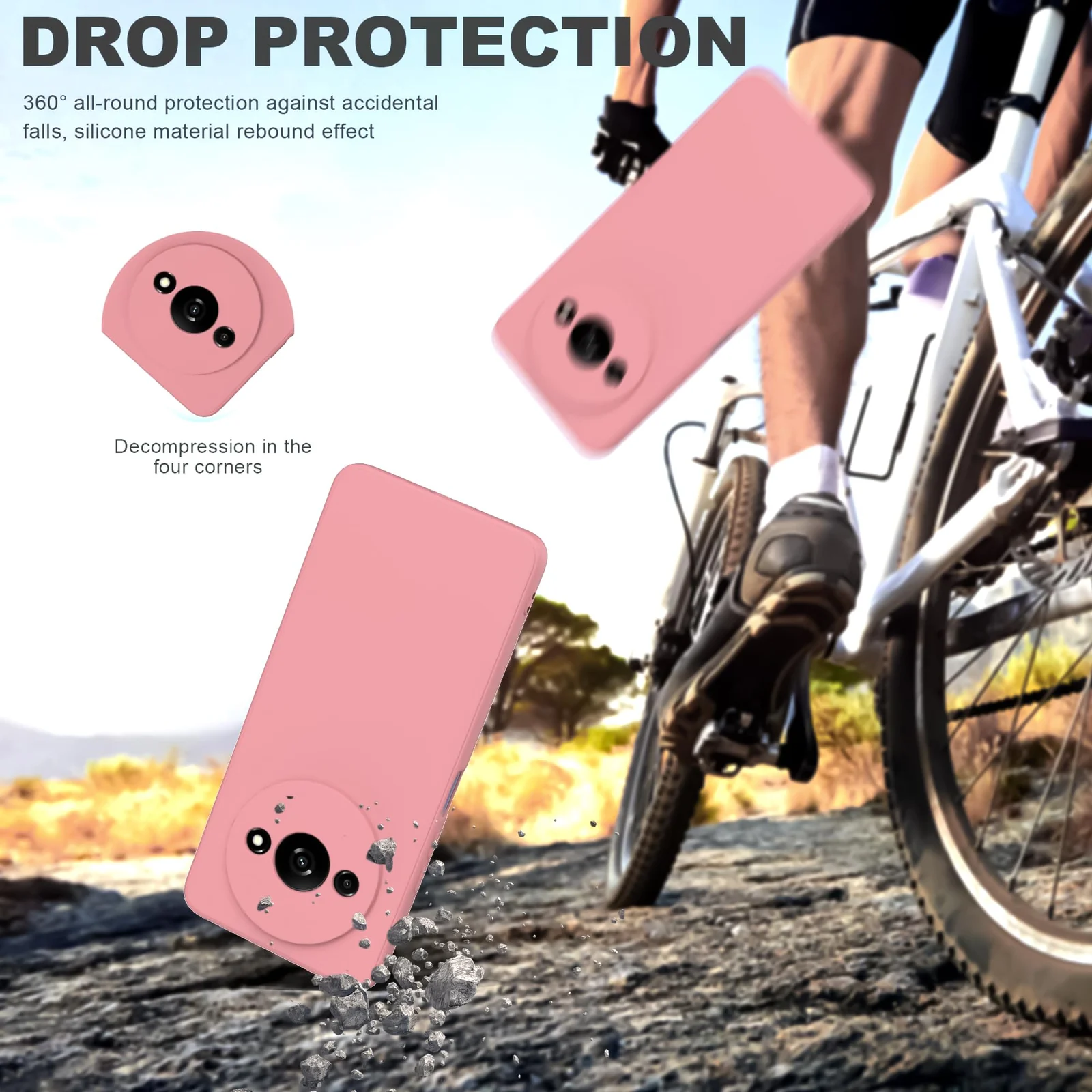 DL3 Mobilak Xiaomi Redmi A3 Case, Soft Flexible Liquid Silicone Gel Rubber Bumper Cover, Full Body Shockproof Protective Phone Case - Pink