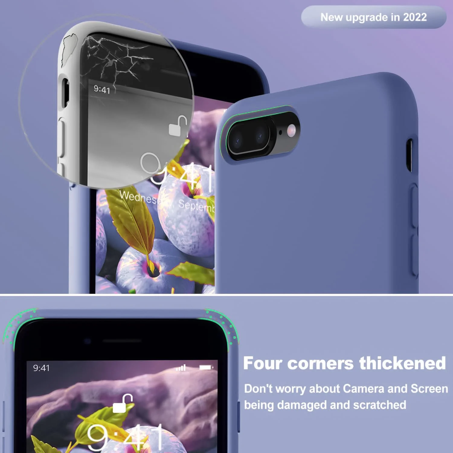 DL3 Mobilak Liquid Silicone Protective Case for iPhone 7 Plus / iPhone 8 Plus with Camera Protection and Microfiber Lining - Lavender Blue