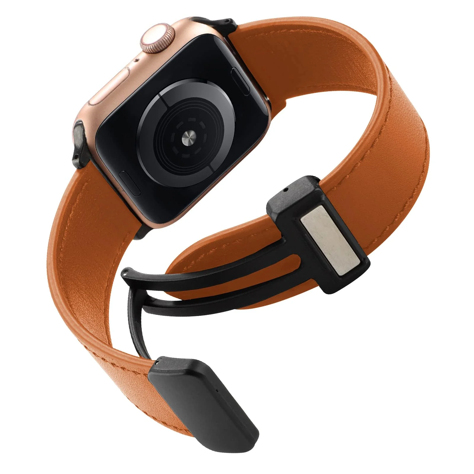 DL3 Mobilak Leather Bands Compatible with Apple Watch Band 49mm 45mm 44mm 42mm, Leather Magnetic Buckle Design Strap For iWatch Ultra Ultra 2 SE Series 9 8 7 6 5 4 3 2 1 Wristband For Men Women - Orange