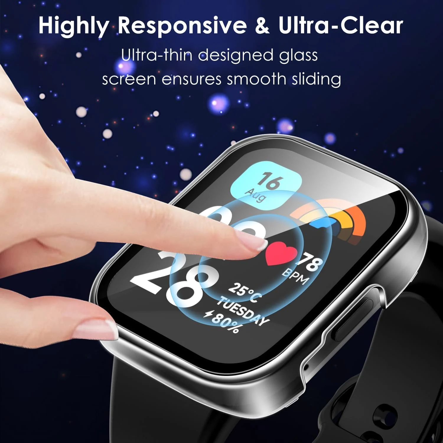 DL3 Mobilak Case with Screen Protector for Xiaomi Redmi Watch 3 Active/Redmi Watch 3 Lite, Bumper Full Coverage Hard PC Overall Protective Cover, Built-in Tempered Glass High Sensitivity - Clear