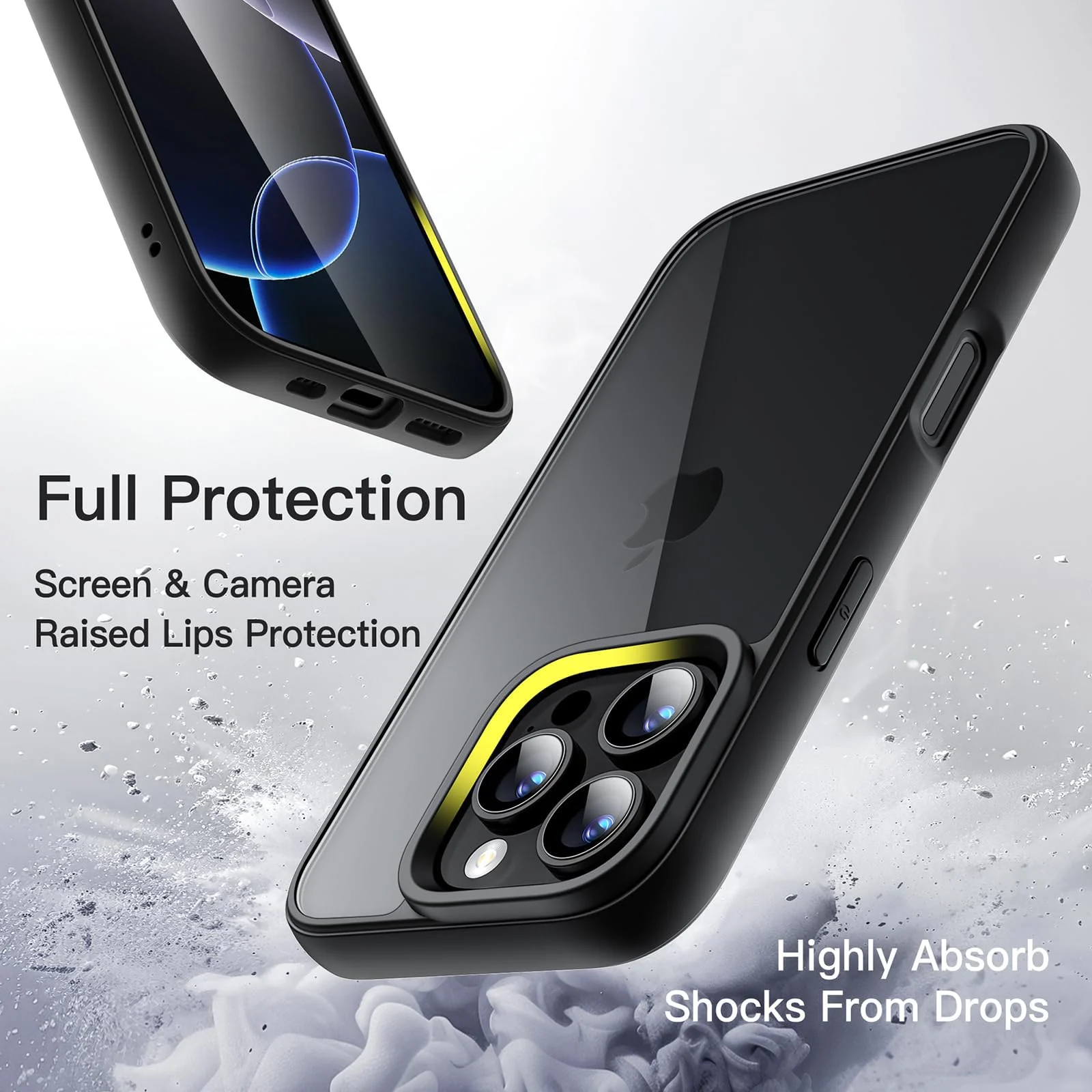 DL3 Mobilak Clear TPU Case for iPhone 16 Pro Max 6.9-Inch, Supports wireless charging, Shock-absorbing protection, Anti-fingerprint finish - Black