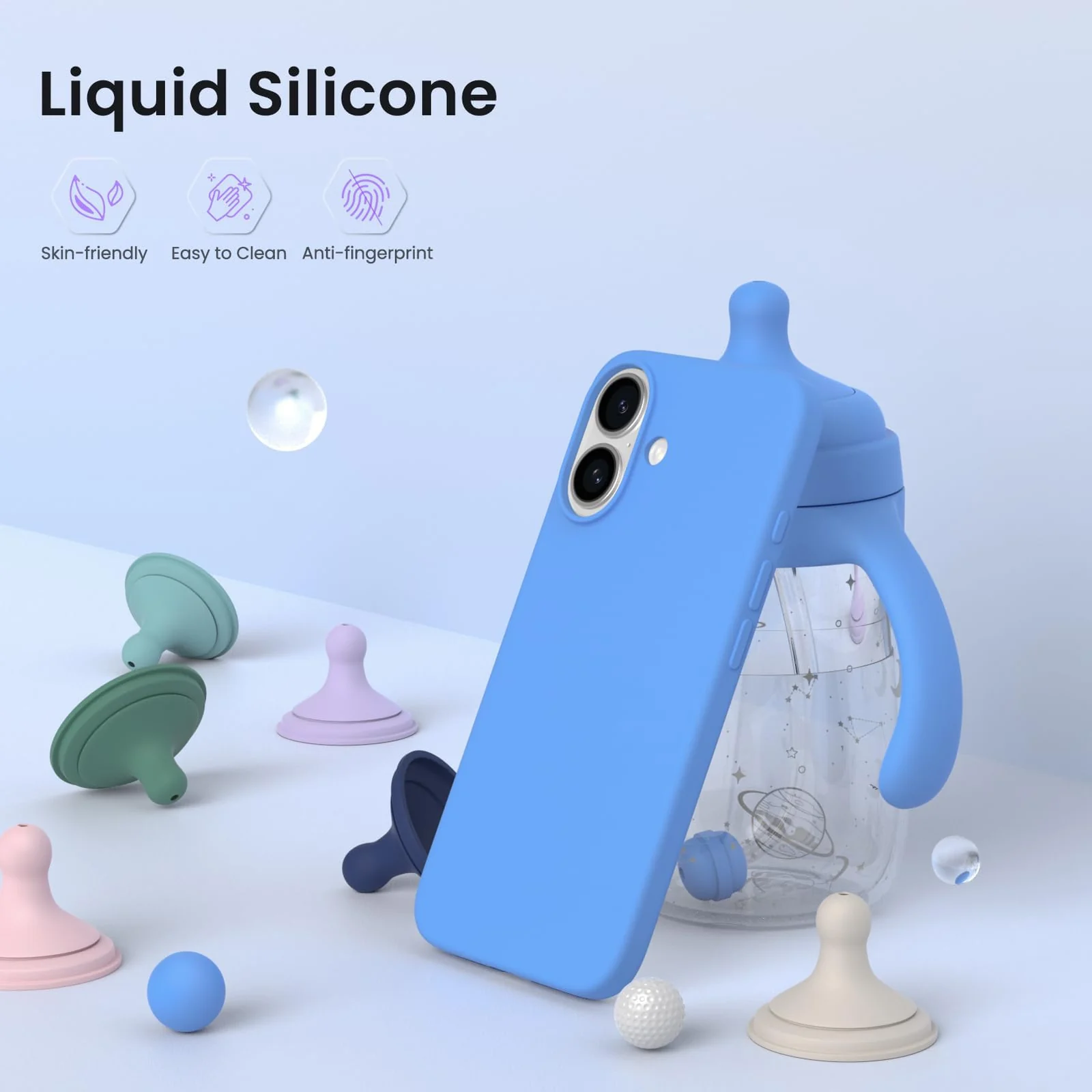 DL3 Mobilak Liquid Silicone Protective Case with Soft Microfiber Lining for iPhone 16 - Light Blue