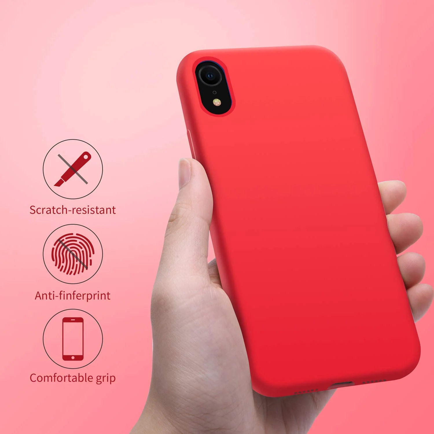 DL3 Mobilak Liquid Silicone Protective Case with Soft Microfiber Lining for iPhone XR - Red