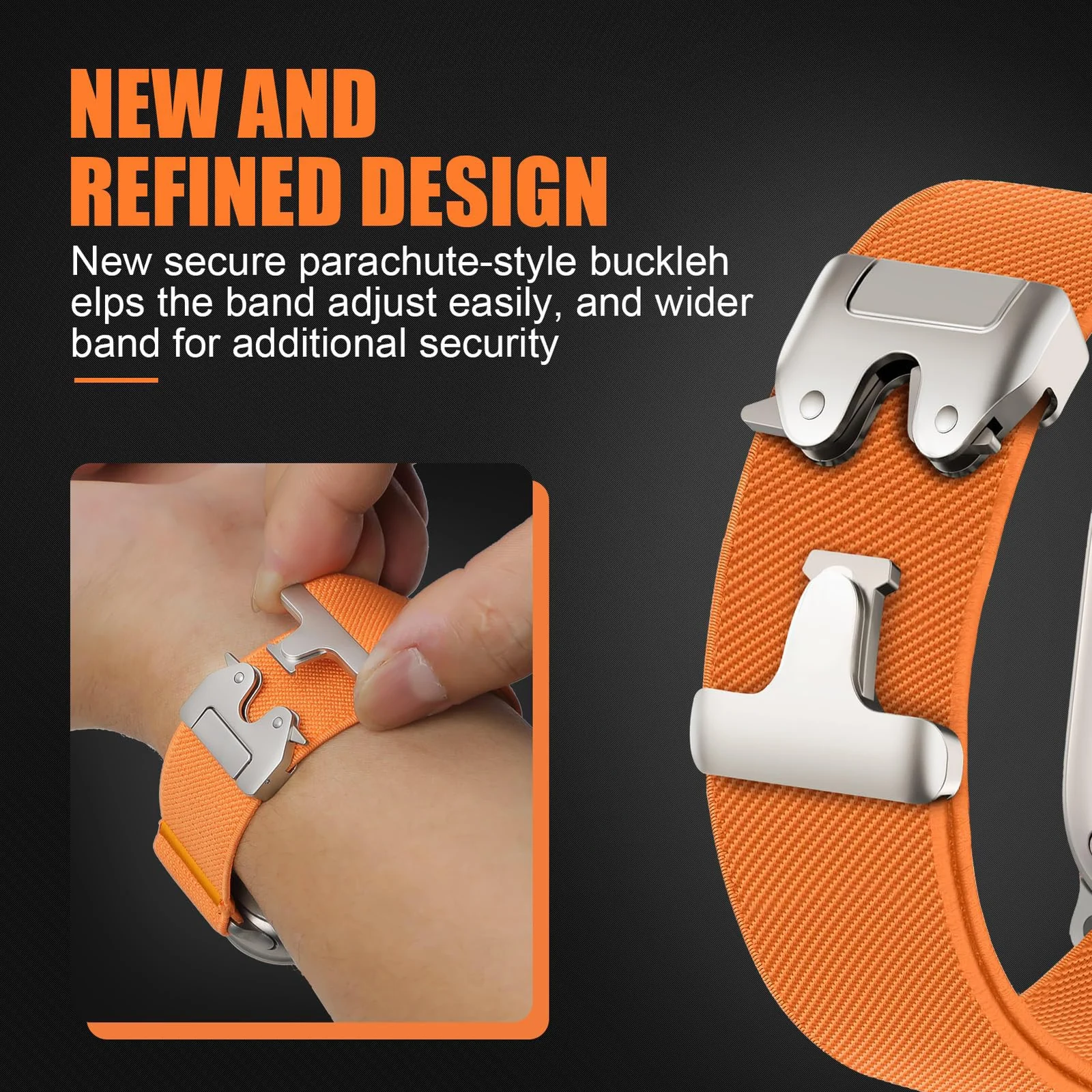 DL3 MOBILAK 22mm Elastic Nylon Parachute-Buckle Watch Strap for 22mm watch lugs - Orange