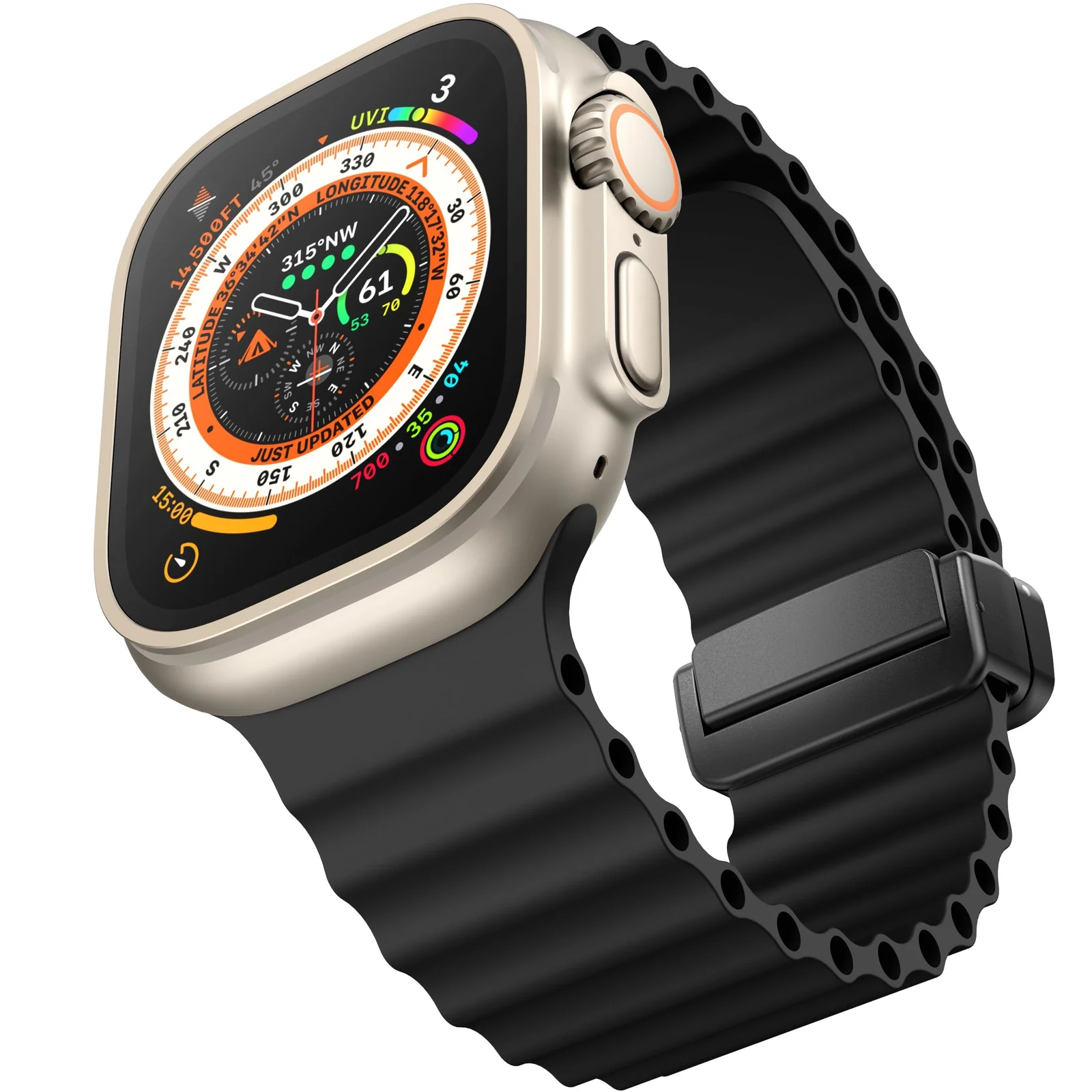 DL3 Mobilak Strap Ocean For Apple Watch Ultra Bands 49mm 45mm 44mm 42mm, Soft Silicone Magnetic Buckle Sport Replacement Strap for iWatch Ultra 2 Ultra SE Series 9 8 7 6 5 4 3 2 1 - Black