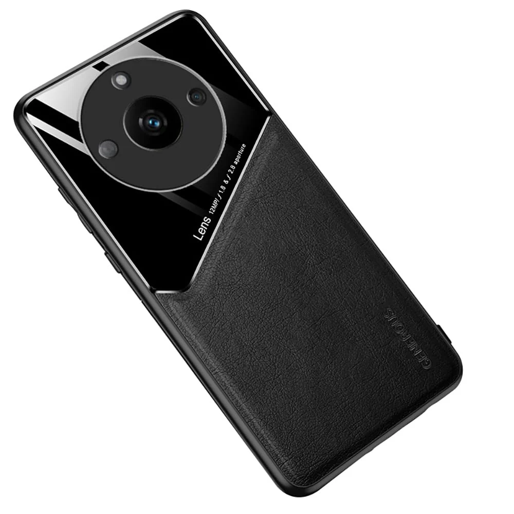 DL3 Mobilak Leather and PC Protective Case for realme 11 Pro 5G / realme 11 Pro + Plus 5G, Built-in magnetic car-mount support, Shock-absorbing protection - Black