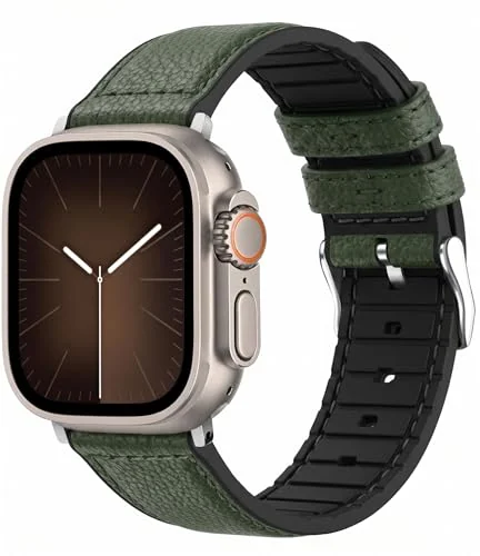 DL3 Mobilak Compatible with Apple Watch Band 49mm 46mm 45mm 44mm 42mm Leather Band Replacement Strap, Soft Leather Bracelet for iWatch Series 11 10 9 8 7 6 5 4 SE SE2 Ultra 3 2 1 - A-Green