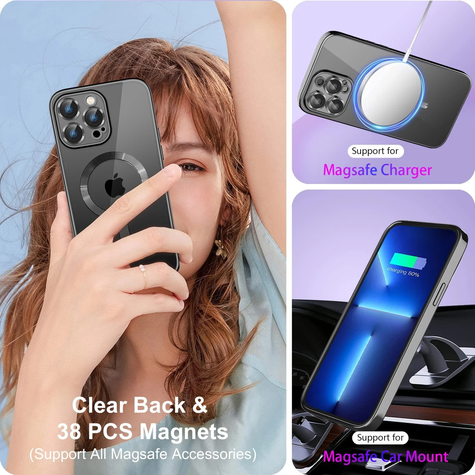 DL3 Mobilak Electroplated Case for iPhone 15 Pro Max 6.7-Inch, Camera Lens Full Protection, Compatible with MagSafe Wireless Charging, Shockproof Soft TPU Phone Cover - Black