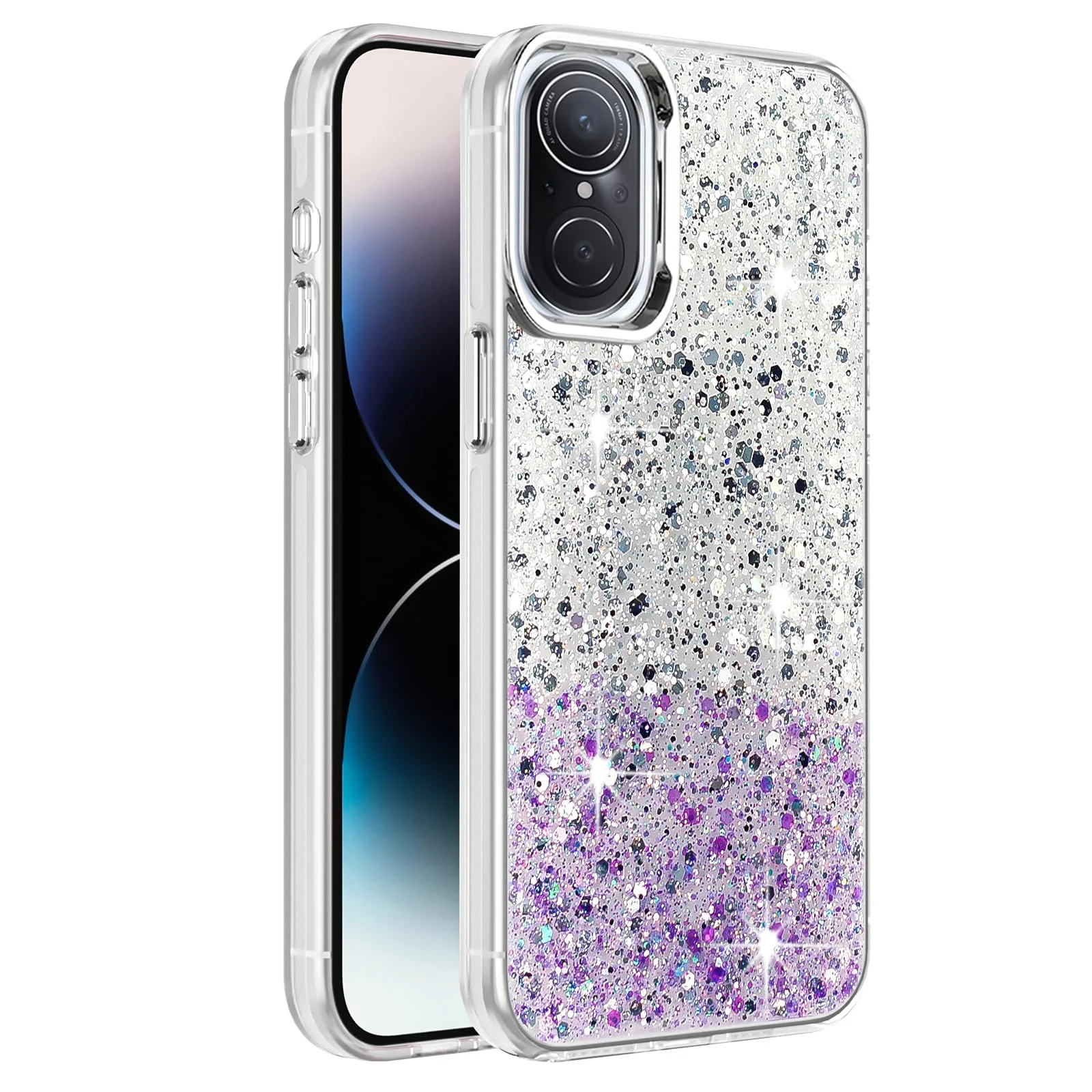DL3 Mobilak Glitter Protective Case for Huawei Nova 9 SE / Honor 50 SE, Supports wireless charging, Camera protection, Shock-absorbing protection - White Purple