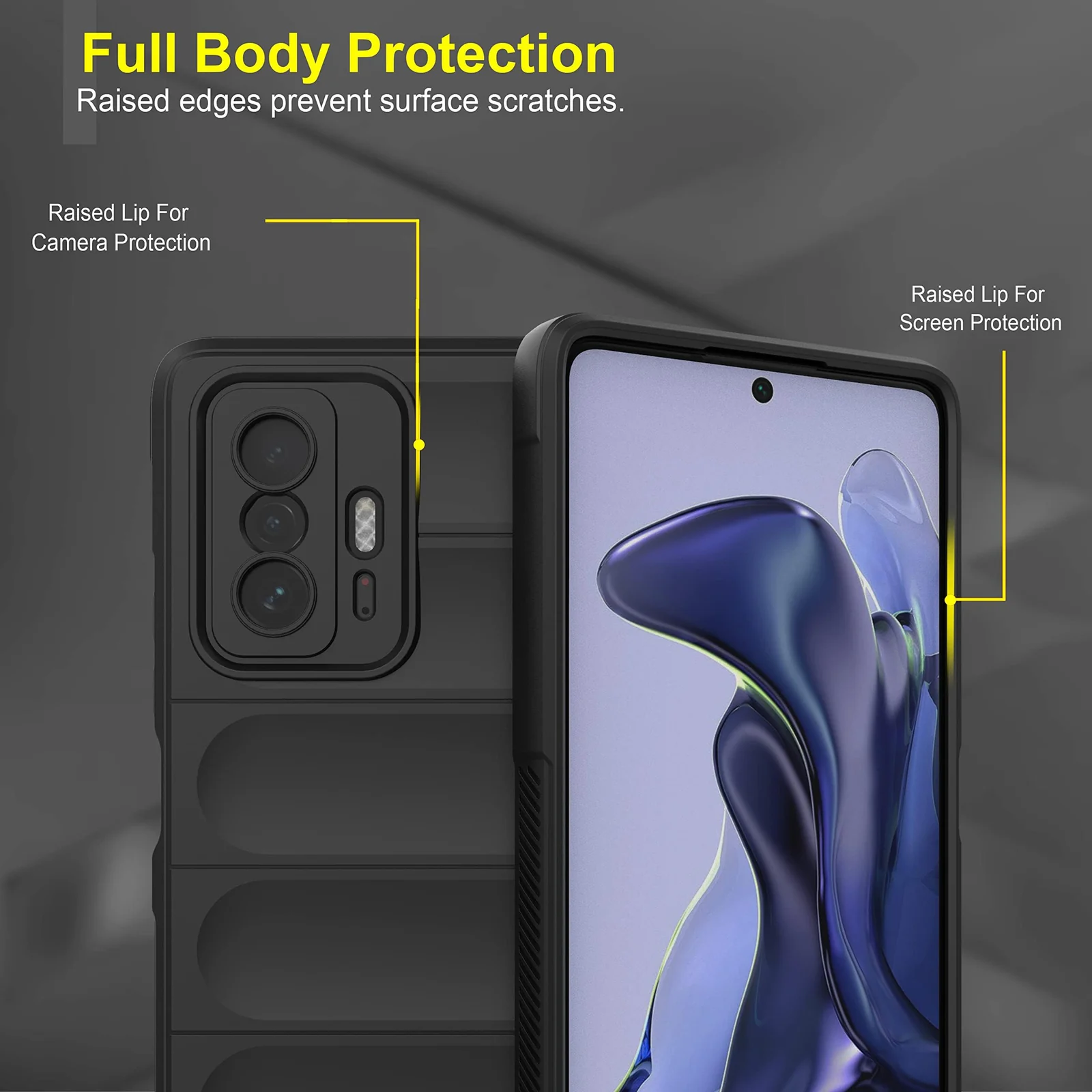 DL3 Mobilak Silicone Case for Xiaomi 11T 5G/Xiaomi 11T Pro 5G Heavy Duty Protective [Slim Fit] Shockproof Soft Flexible Protective Design Shock-Absorption TPU Cover With Camera Protection - Black