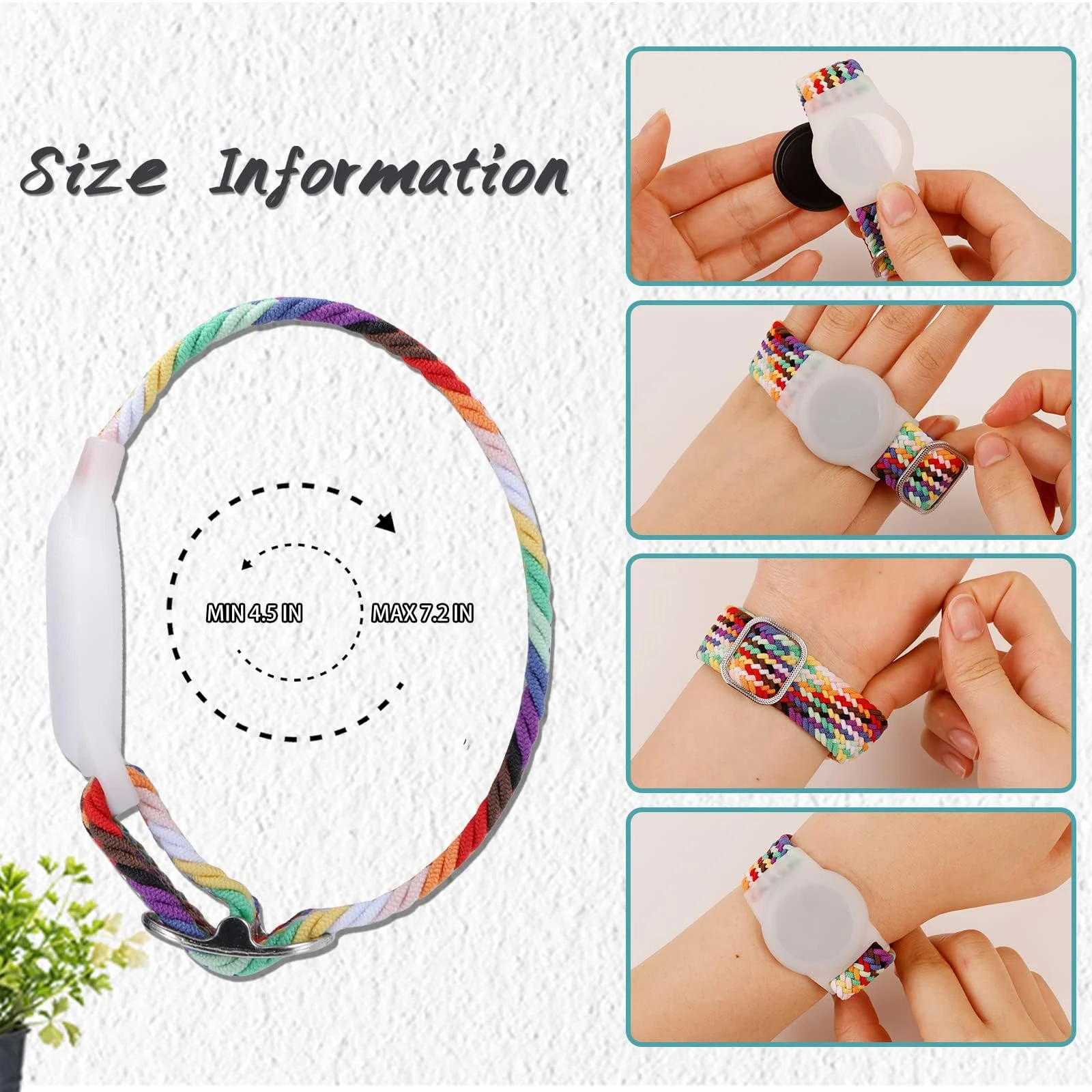 DL3 Mobilak Bracelet for Kids Compatible with AirTag, Nylon Stretch Braided Air Tag Wristband, Protective Case for Airtag GPS Tracker Holder, Adjustable Elastic Watch Strap for Toddler Child Elde - Official Rainbow