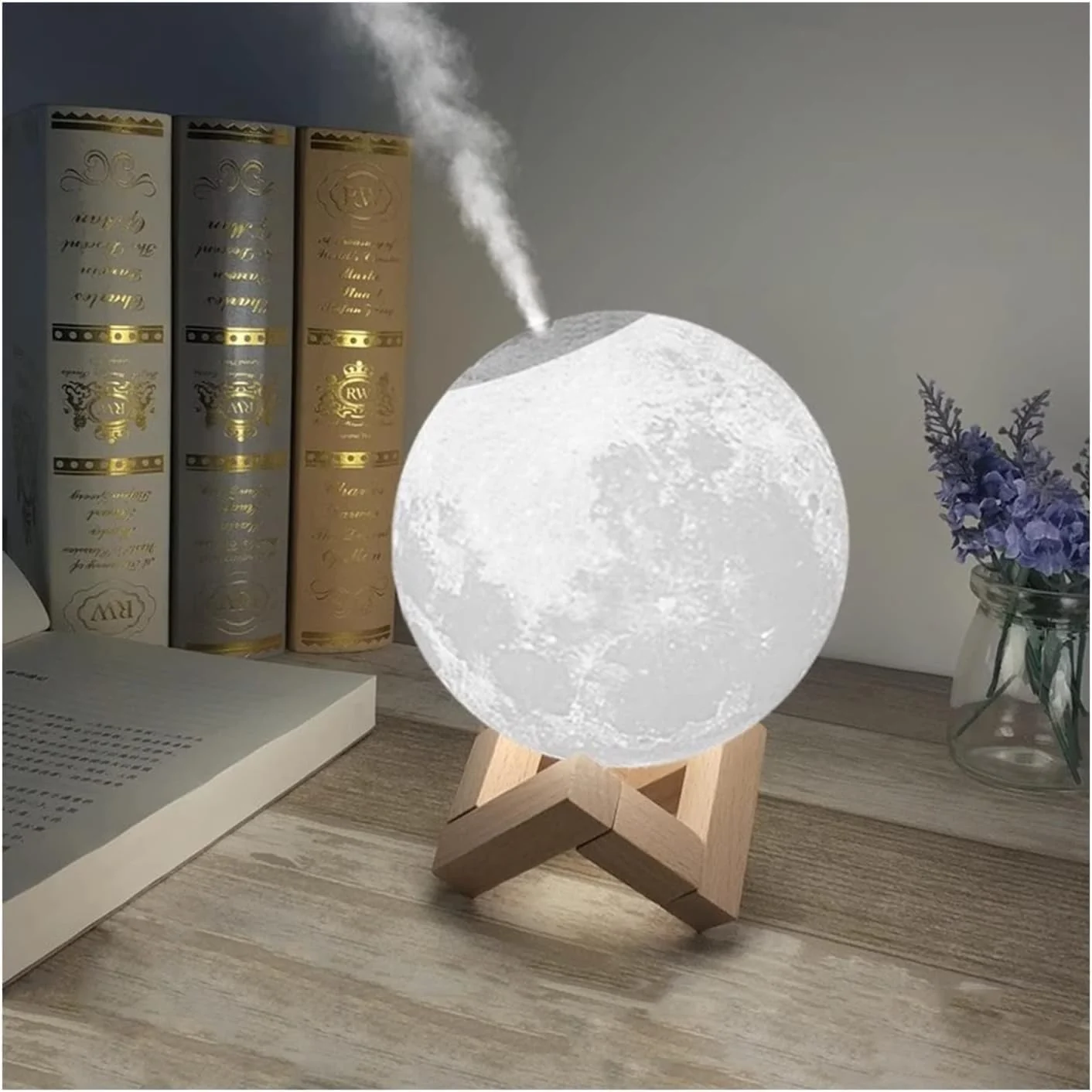 Mobigon 1500ML Air Humidifier 3D Moon Lamp light Diffuser Aroma Essential Oil USB Ultrasonic Humidificador Night Mist Purifier - White