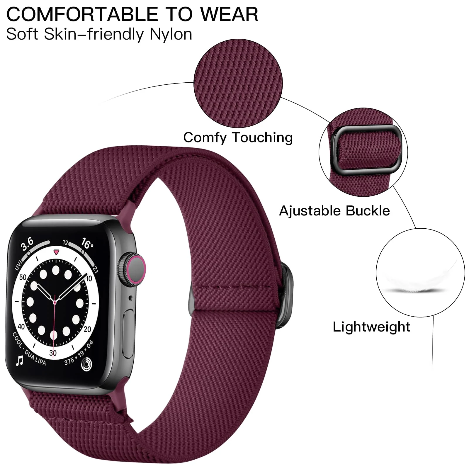 DL3 MOBILAK Elastic Nylon Watch Strap for Huawei Watch Fit 4 Pro / Fit 3, Wine Red