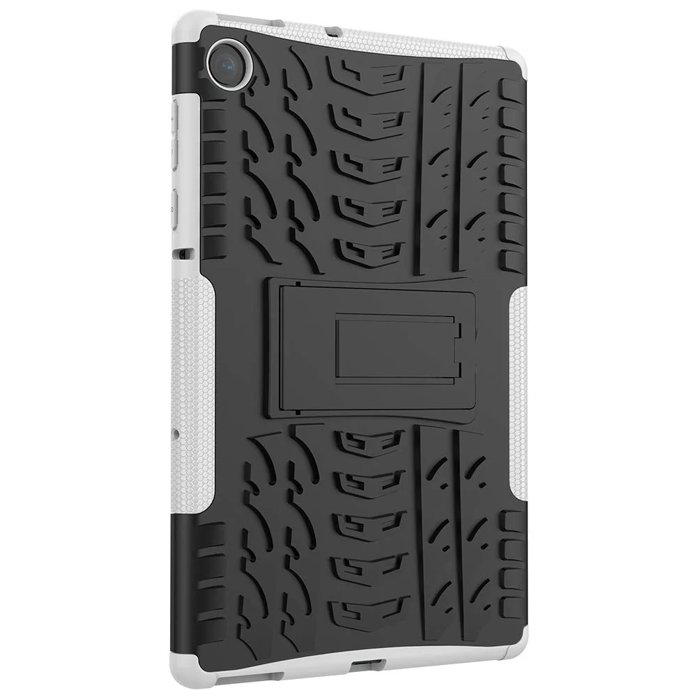 DL3 Mobilak Case for Lenovo Tab M10 10.1 inch 2nd Gen 2020 (TB-X306, TB-X306F, TB-X306X), Hybrid Rugged Armor Heavy Duty 2 in 1 TPU + PC Combo Dual Layer Shockproof Case with Kickstand - White