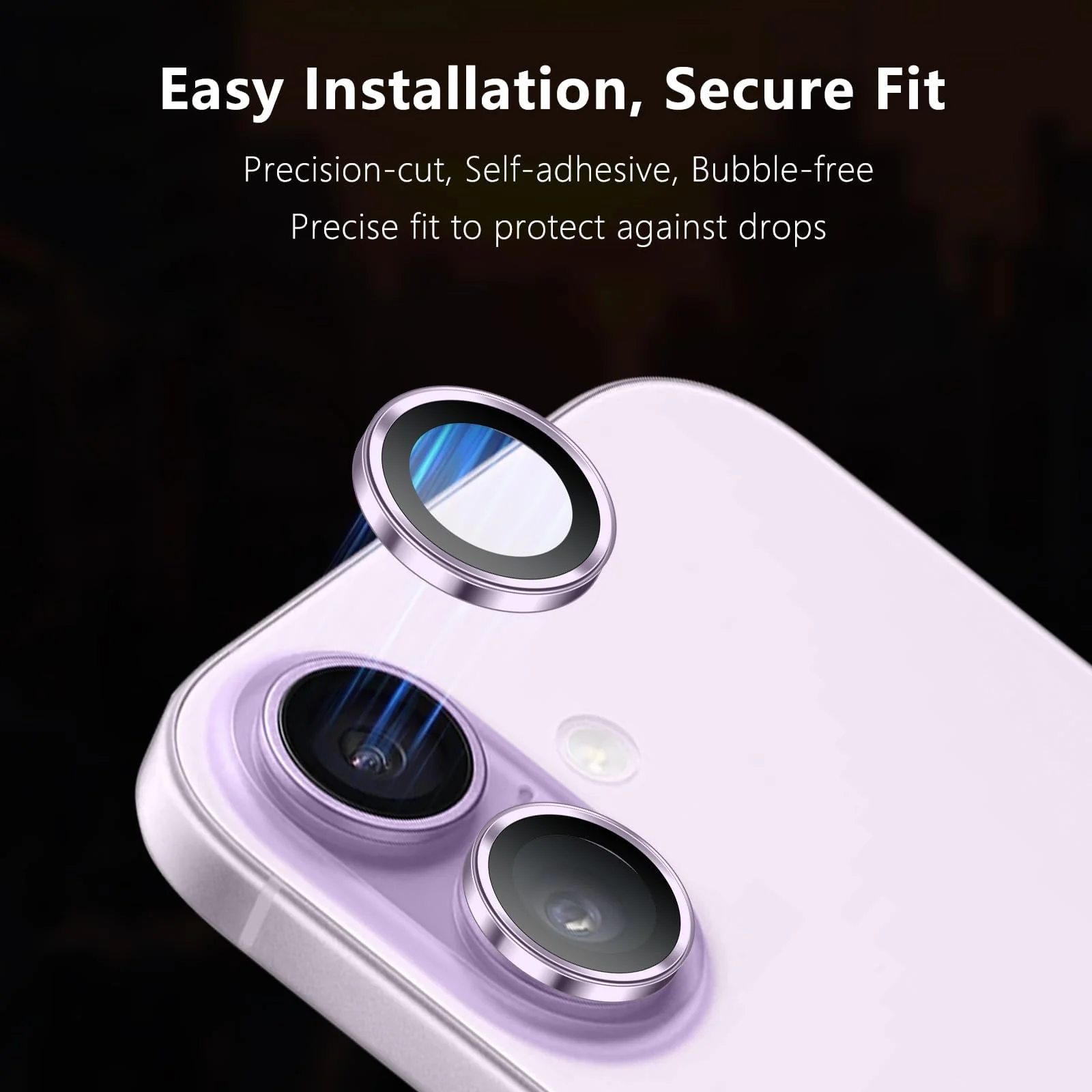 DL3 Mobilak Camera Lens Protector for iPhone 17 Accessories, 9H Tempered Glass Metal Individual Ring Camera Cover Screen Protector, Case Friendly, Anti Scratch - Lavender
