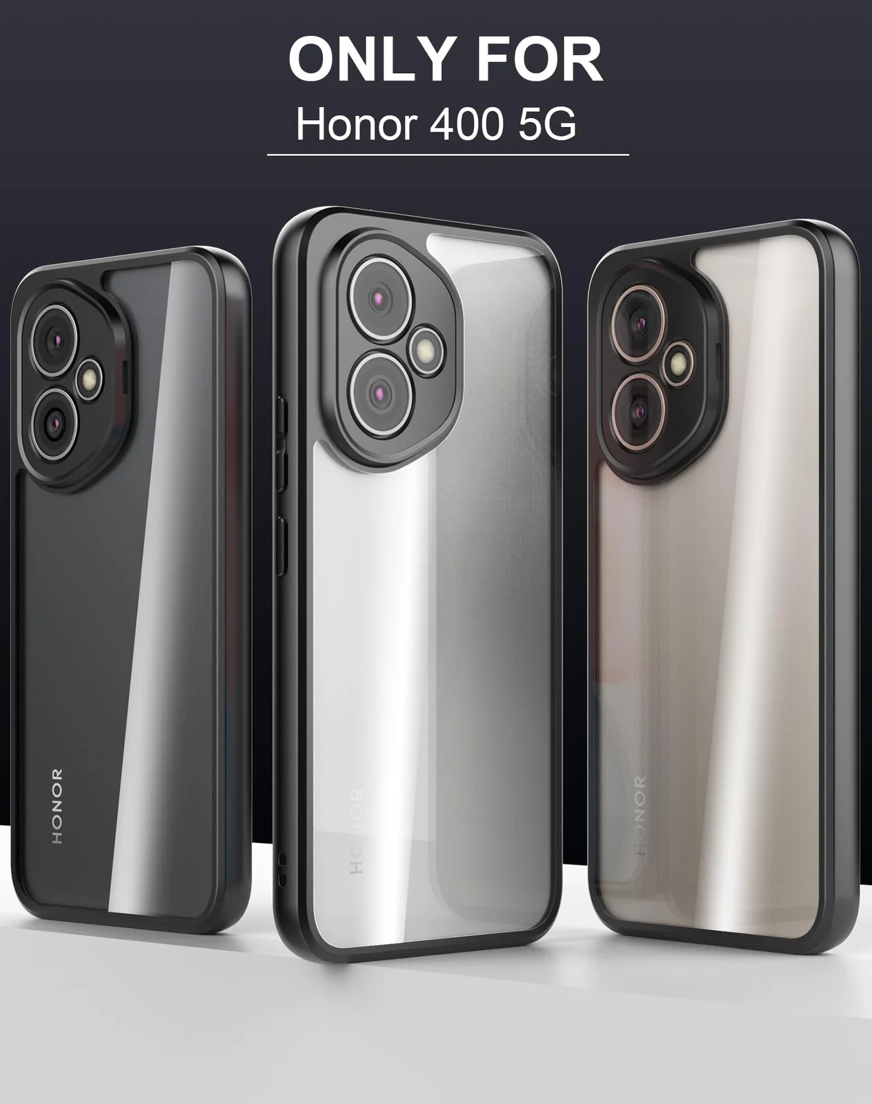 DL3 Mobilak Clear PC and TPU Protective Case for Honor 400 5G with Camera Protection and Military-Grade Protection - Black