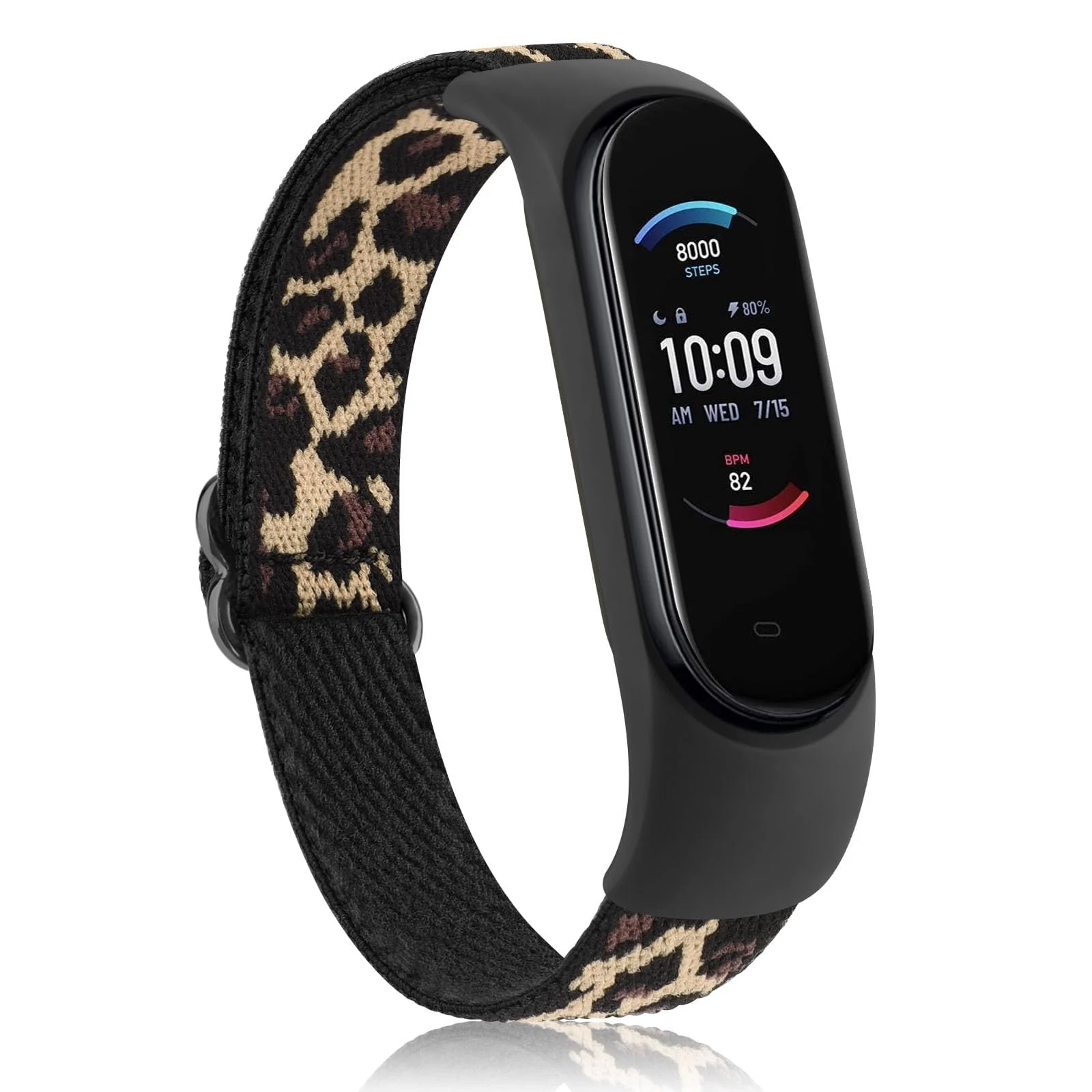 DL3 Mobilak Nylon Loop Stretchy Strap for Xiaomi Mi Band 7/Mi Band 6/Mi Band 5/Mi Band 4/Mi Band 3, Adjustable Elastic Sport Band for Mi Band 7 6 5 4 3, Strap Smart Watch Accessories (Leopard) - Black