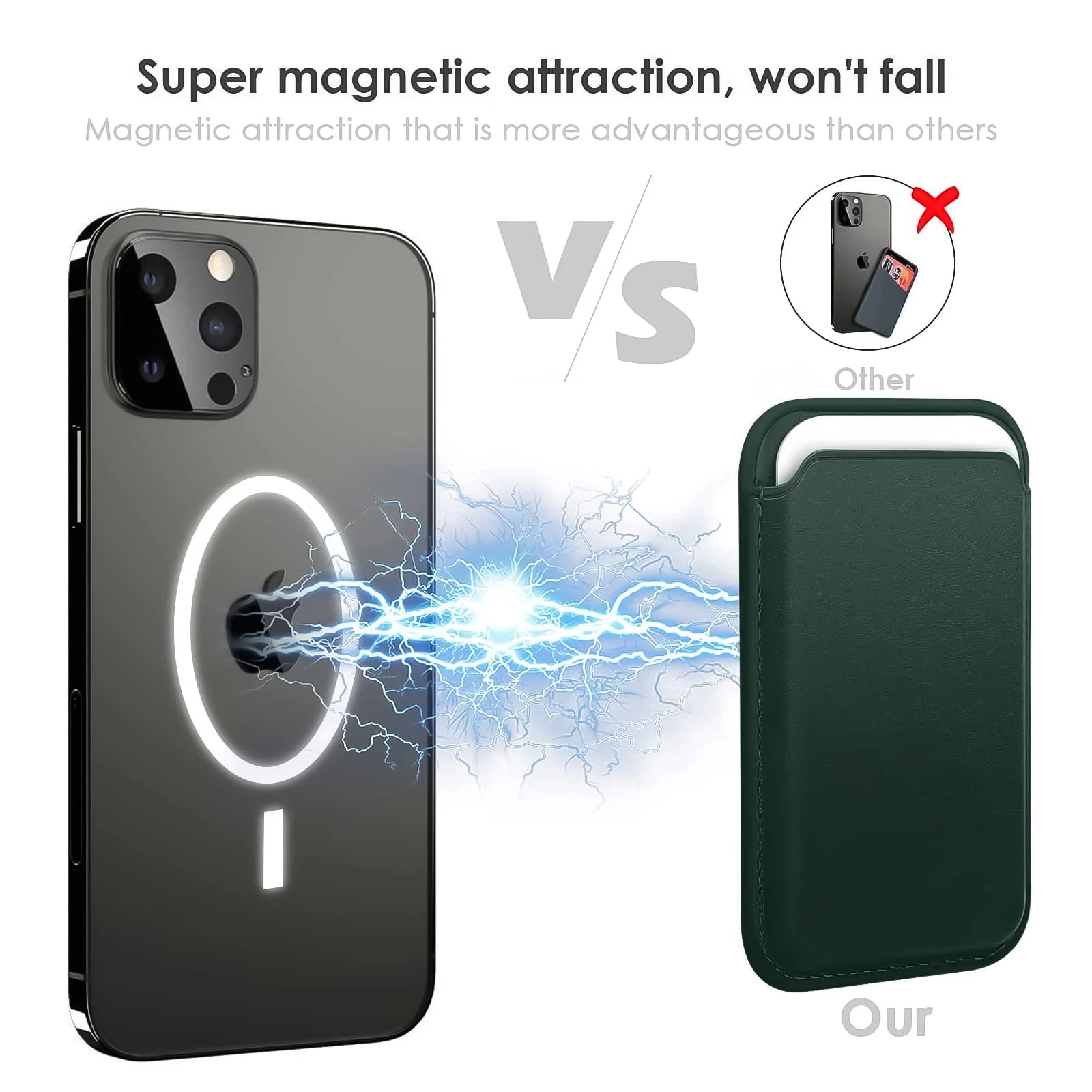 DL3 Mobilak Magnetic Card Holder Phone Wallet for iPhone 16/15/14/13/12 Series with MagSafe, Wallet for iPhone 16 15 14 Pro Max Plus Series, MagSafe 3 Wallet for iPhone 13 12 Pro Max Mini Series - Green