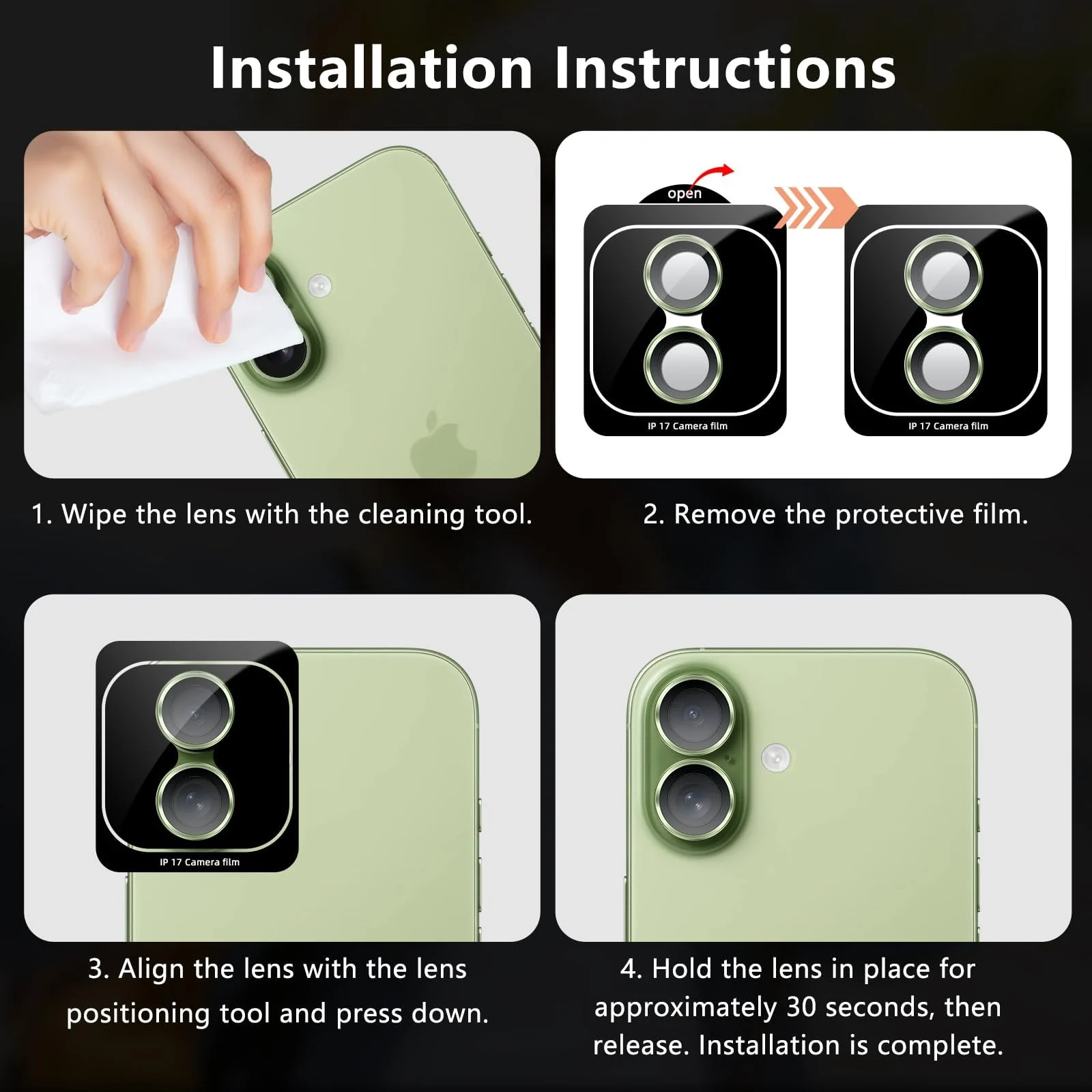 DL3 Mobilak Camera Lens Protector for iPhone 17 Accessories, 9H Tempered Glass Metal Individual Ring Camera Cover Screen Protector, Case Friendly, Anti Scratch - Sage