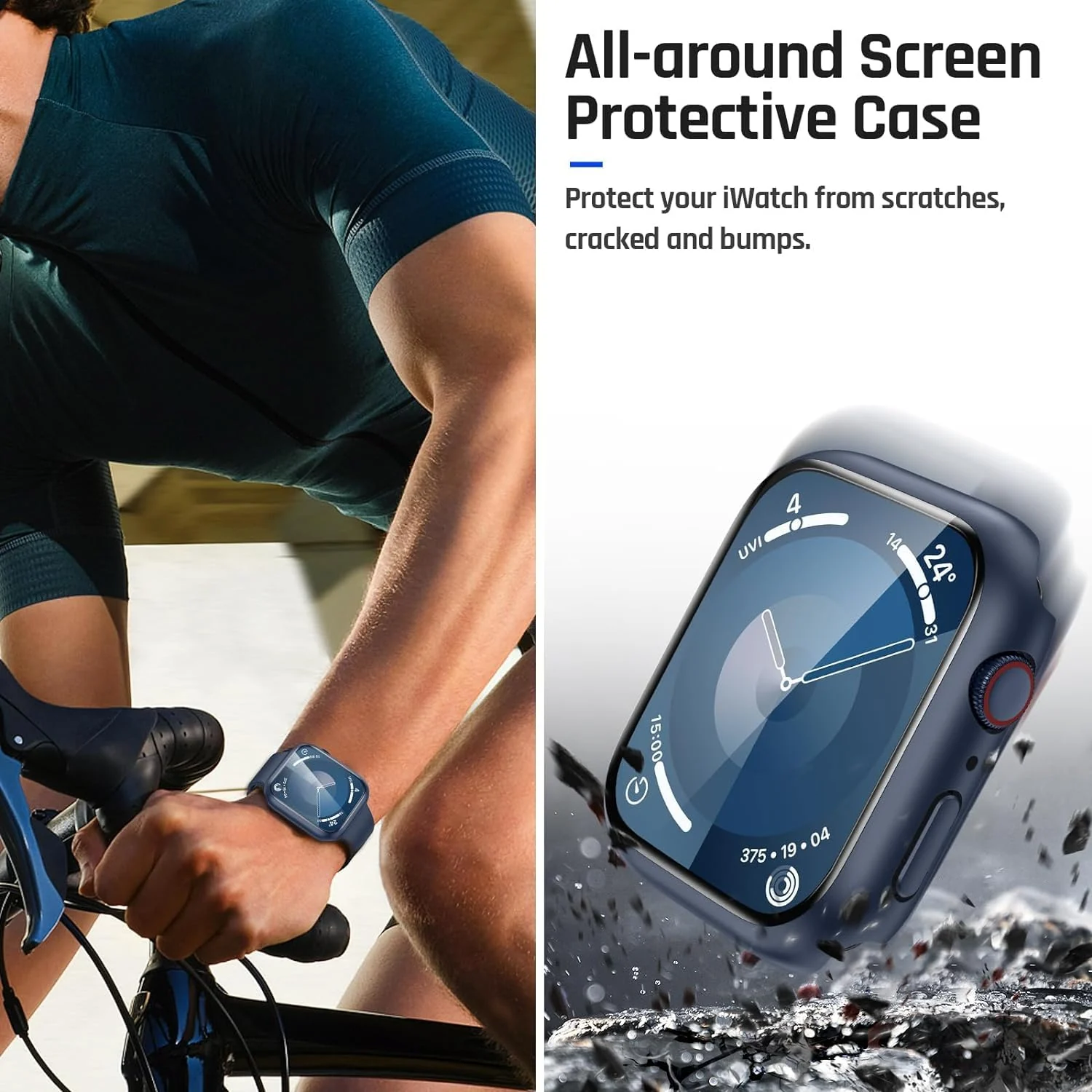 DL3 Mobilak Hard Case Designed for Apple Watch SE 6 5 4 40mm, Built-in 9H [HD Clear] Tempered Glass Screen Protector, [Full Protection] Slim Cover for iWatchSE 6 5 4 40mm - Blue