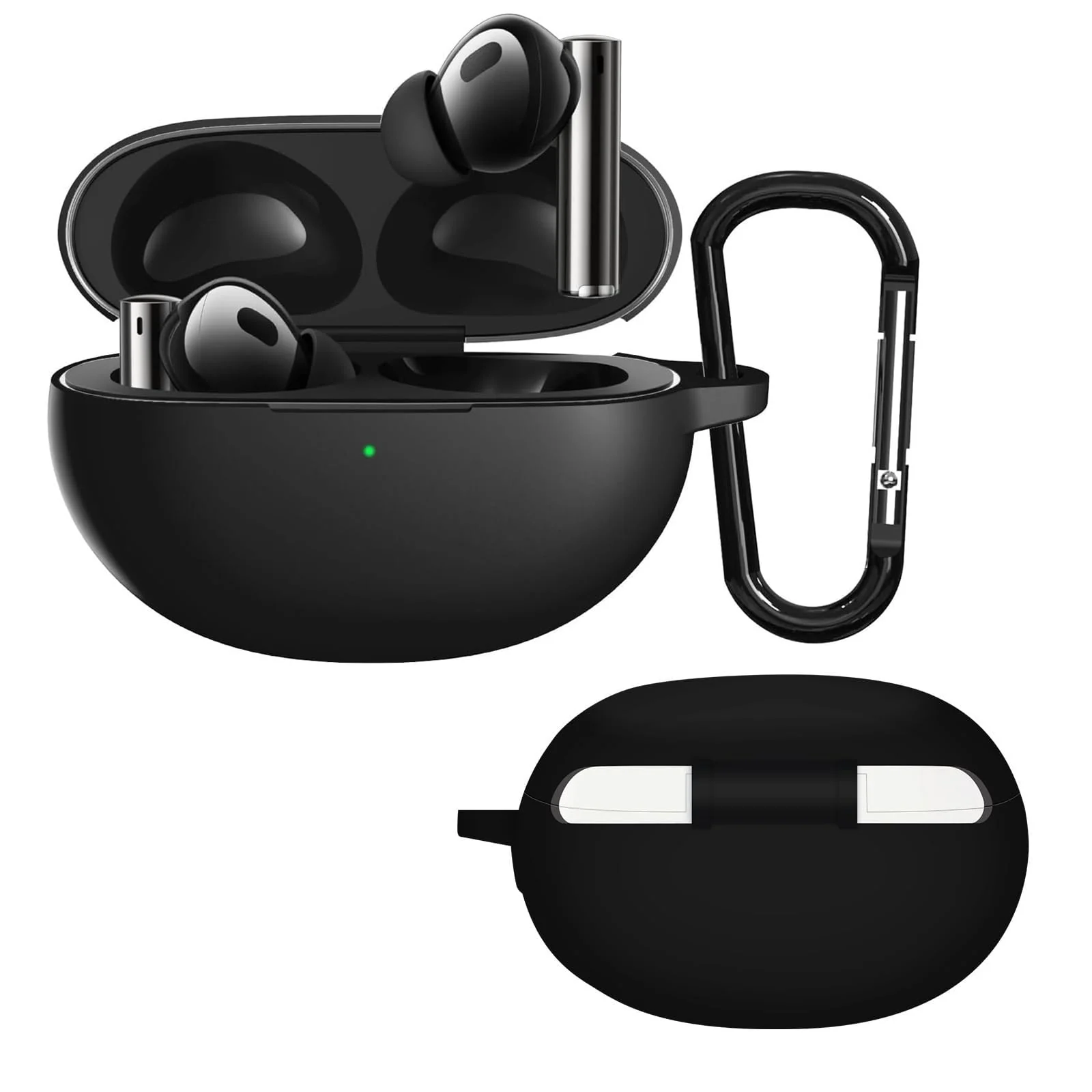 DL3 Mobilak Compatible with realme Buds Air 5 Pro Case Cover, Soft Silicone Shockproof Protective Skin Case for realme Buds Air 5 Pro Wireless Earbuds with Carabiner, Front LED Visible - Black