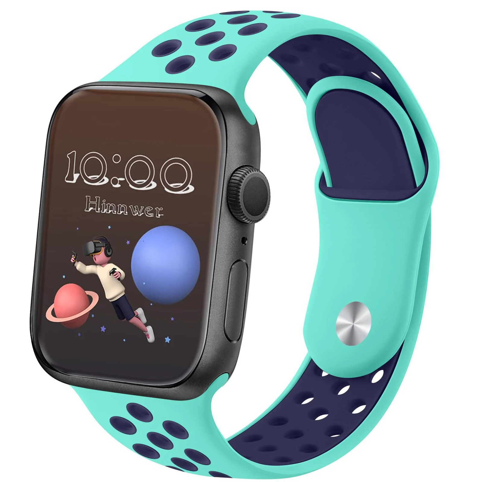 42mm/44mm/45mm/49mm — DL3 Mobilak Sport Strap For Apple Watch 49mm 45mm 44mm 42mm 41mm 40mm 38mm, Breathable Silicone Double Hole Band, for iWatch Ultra 2 Series 9 8 7 6 5 4 3 SE (&, 42mm/44mm/45mm/49mm) - Teal & Blue