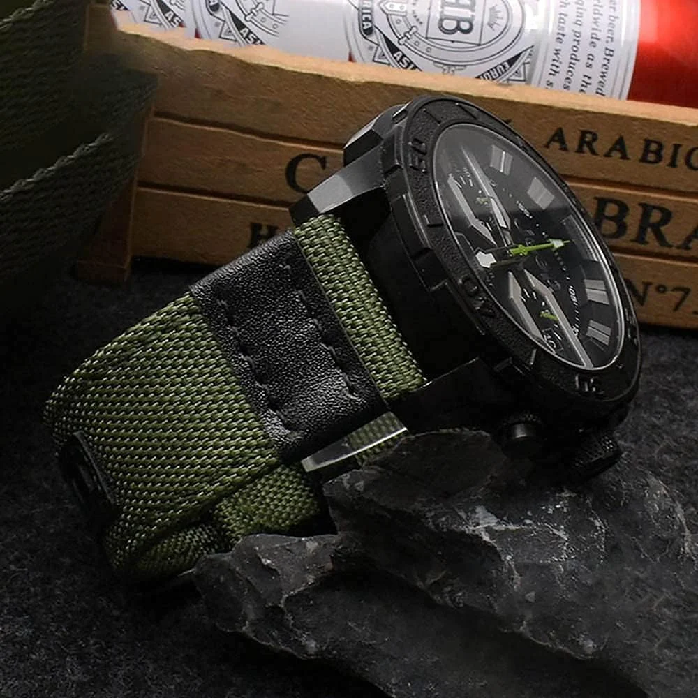 DL3 Mobilak Nylon Sports Bands With Leather 20MM Strap for Samsung Gear Sport, Watch 6, 4, 5, 5 Pro, S2 Classic, Active 2 40mm 44mm, Amazfit GTS 3, 4, 4 Mini, Bip 3 Pro, GTS2, Bp U - Green