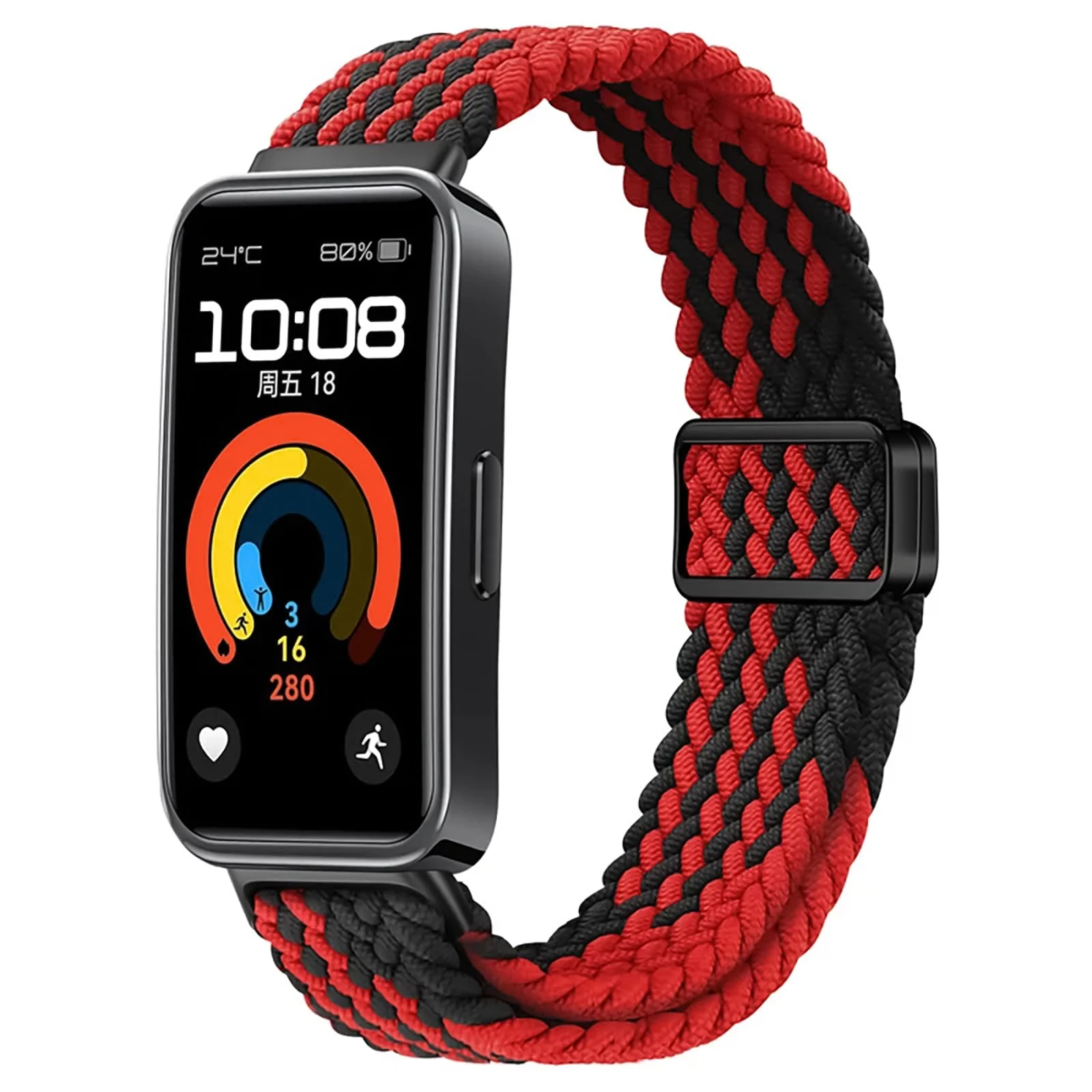 DL3 Mobilak Braided Strap for Huawei Band 9/Huawei Band 8 for Men Women, Adjustable Nylon Sport Elastic Loop Band with Magnetic Clasp for Huawei Band 9/Huawei Band 8 Smartband - Black Red