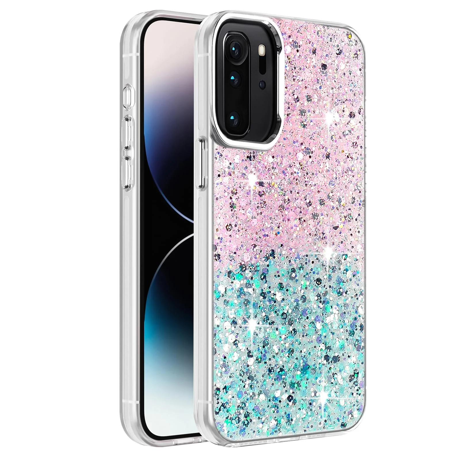 DL3 Mobilak Glitter Protective Case for Huawei P30 Pro, Supports wireless charging, Camera protection, Shock-absorbing protection - Pink Green