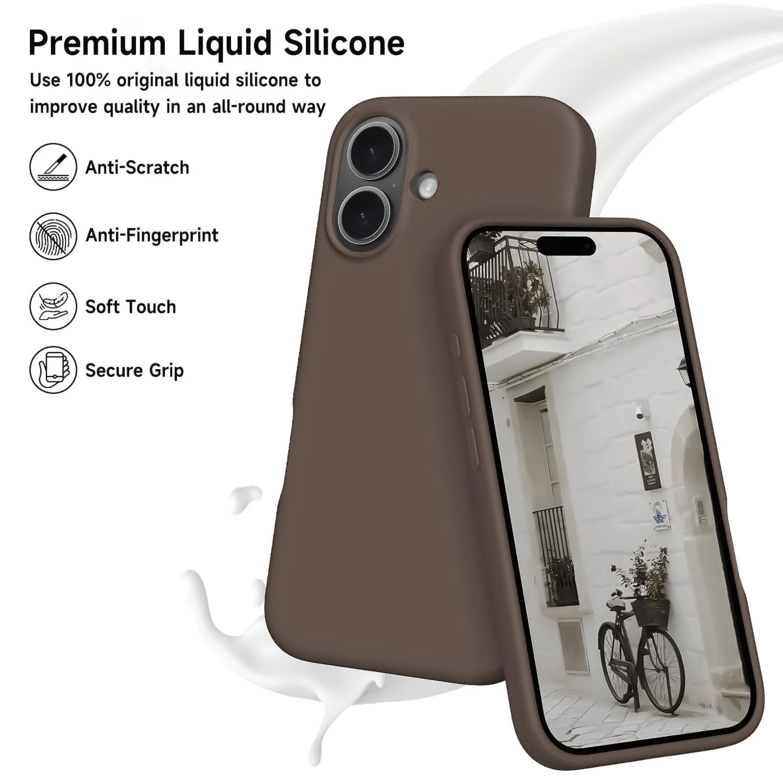 DL3 Mobilak Liquid Silicone Protective Case for iPhone 17 6.3-Inch with Microfiber Lining and Shockproof Design - Brown