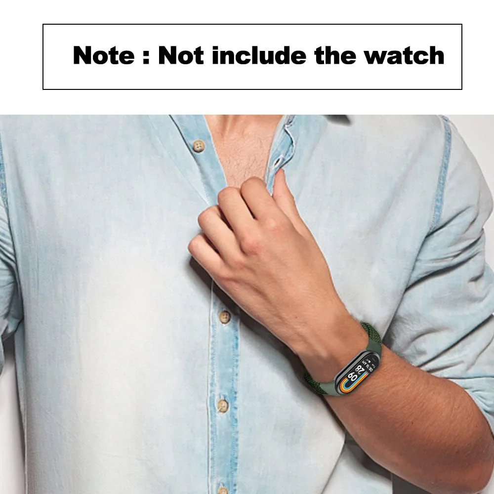 DL3 Mobilak Compatible with Xiaomi Mi Band 10/9/8 strap, Braided Solo Loop for Nylon Elastic Adjustable Replacement Wristband Compatible with Xiaomi Smart Band 8/9/10 - Green