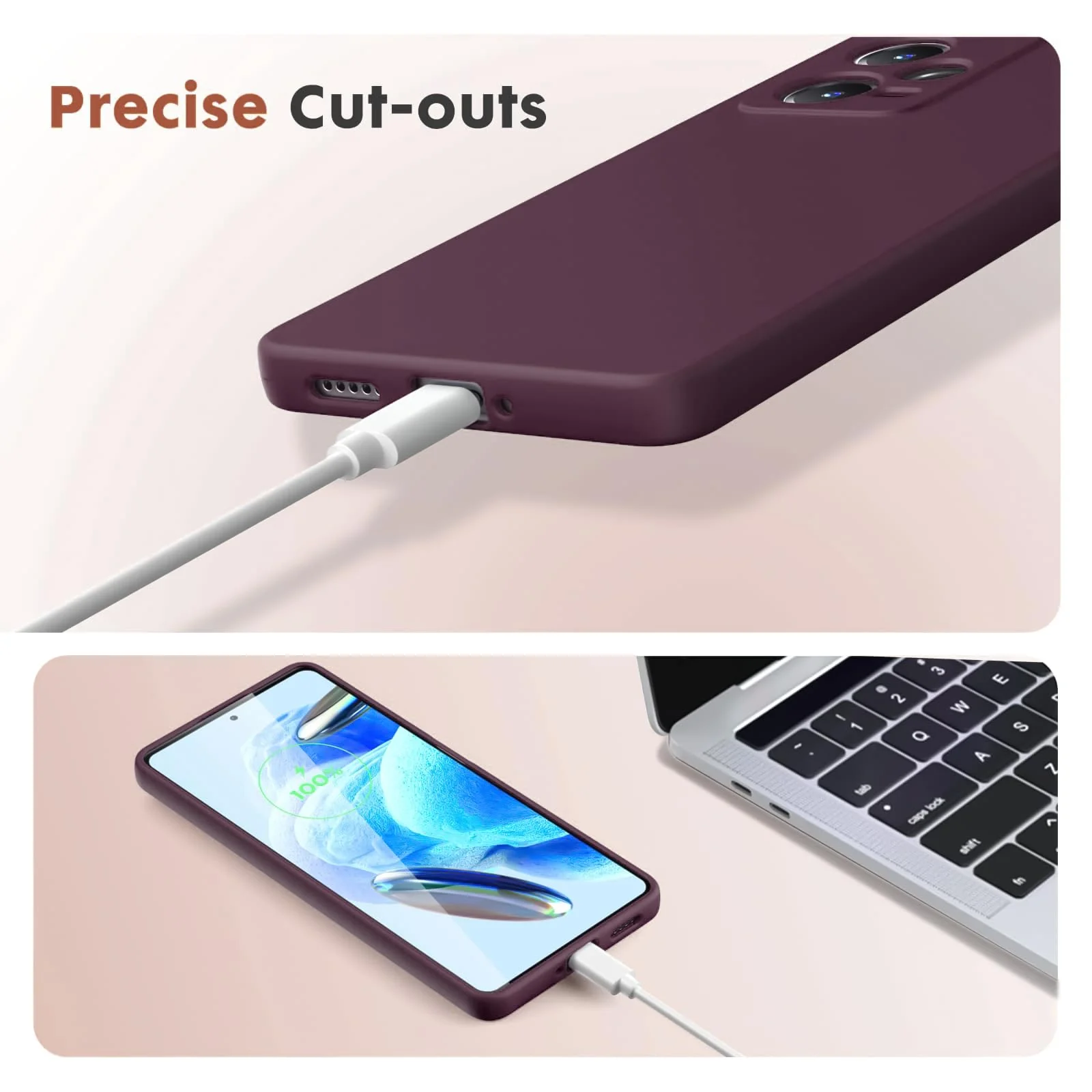 DL3 Mobilak Liquid Silicone Protective Case with Soft Microfiber Lining with Full Camera Protection for Xiaomi Redmi Note 12 Pro Plus 5G - Wine Red