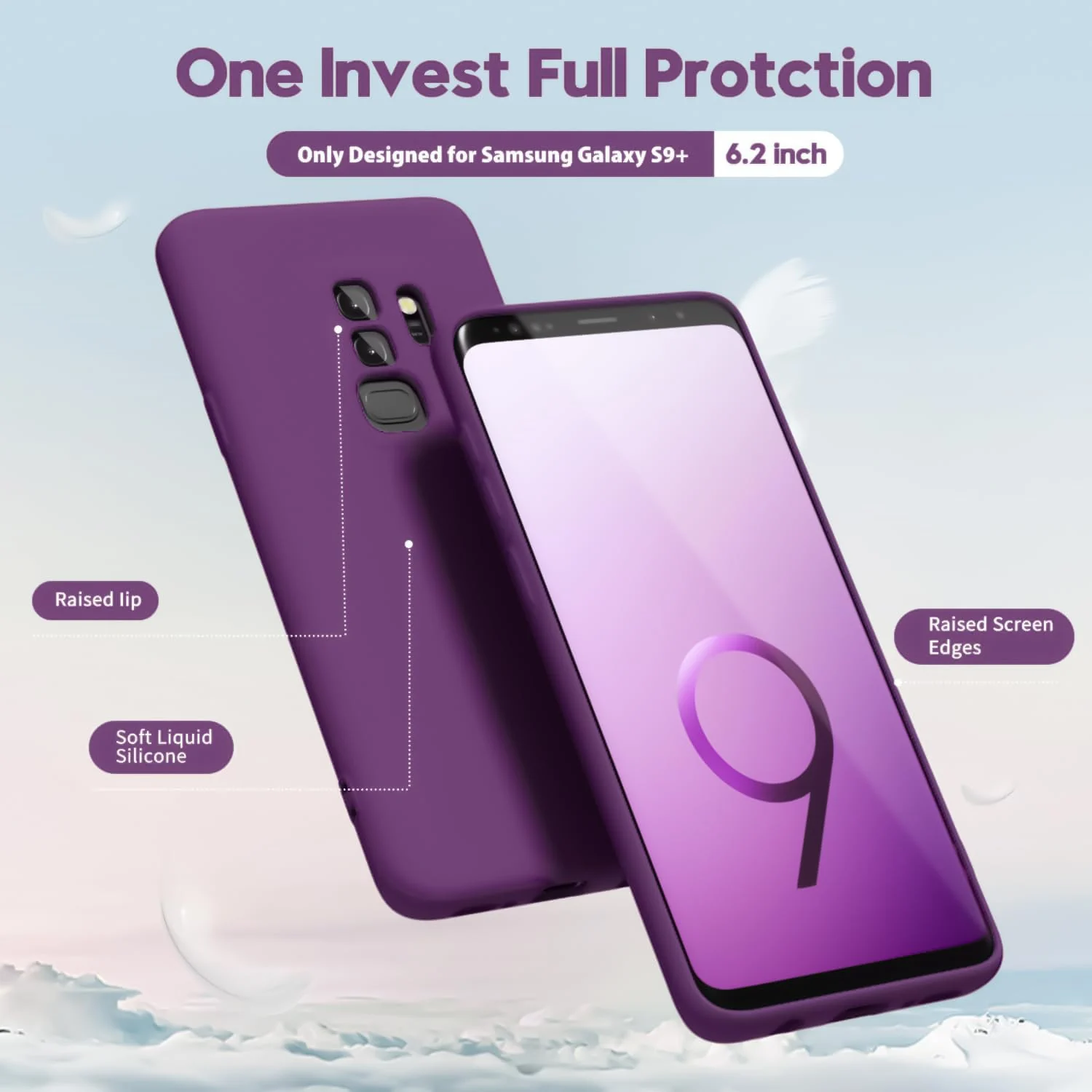 DL3 Mobilak Liquid Silicone Protective Case with Soft Microfiber Lining with Full Camera Protection for Samsung Galaxy S9 Plus - Violet