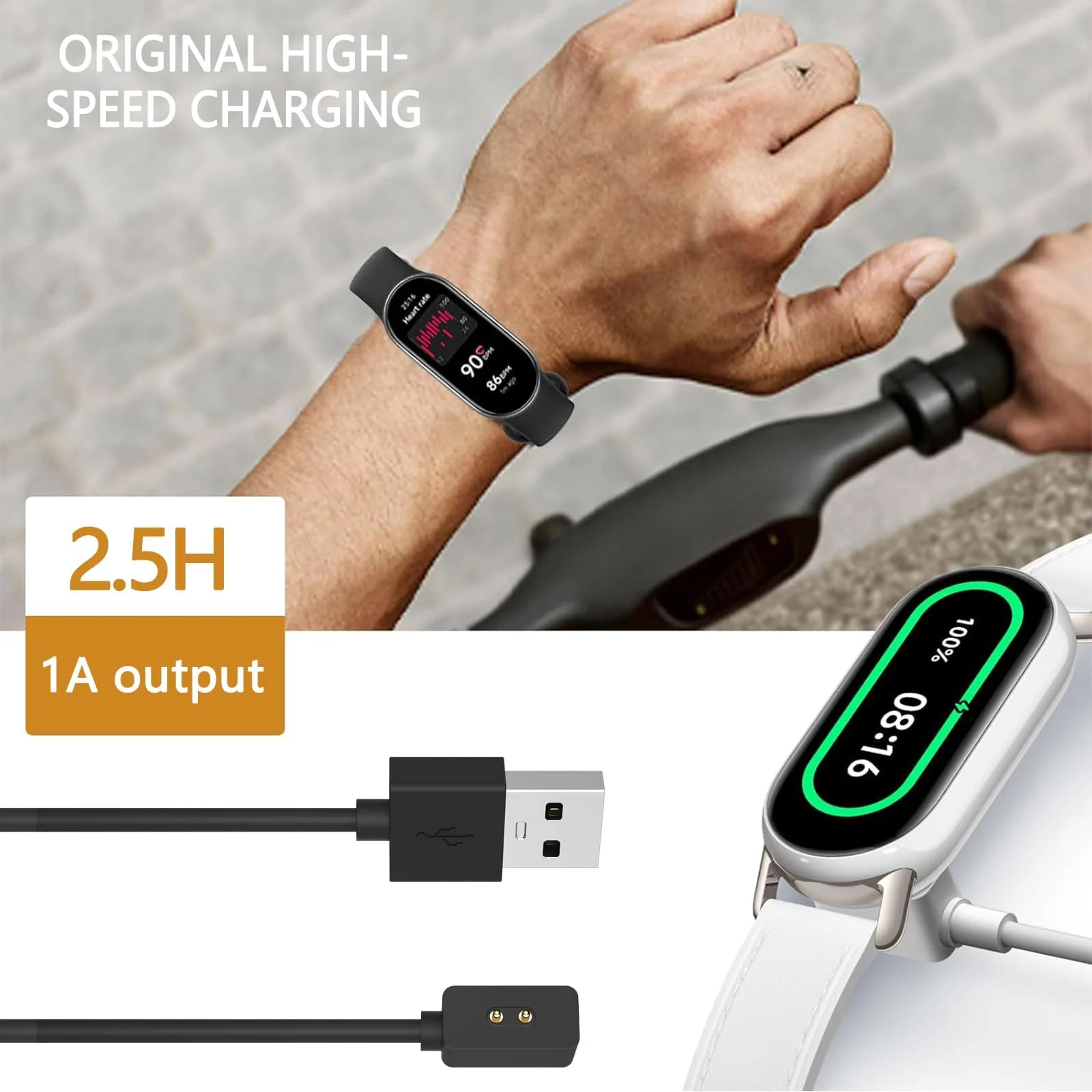 DL3 Mobilak Charger For Xiaomi Redmi Watch 5/5 Active/5 Lite/4/3 Active/3 Lite, Redmi Band 2/3, 1m Portable Charging Cable For Xiaomi Smart Band 10/9/9 Pro/9 Active/8/8 Pro/8 Active - Black