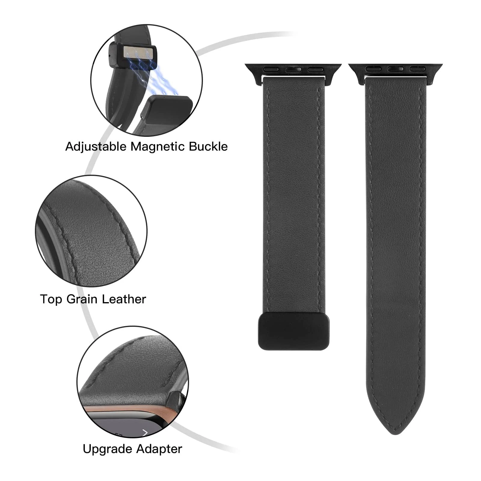 DL3 Mobilak Leather Bands Compatible with Apple Watch Band 49mm 45mm 44mm 42mm, Leather Magnetic Buckle Design Strap For iWatch Ultra Ultra 2 SE Series 9 8 7 6 5 4 3 2 1 Wristband For Men Women - Black