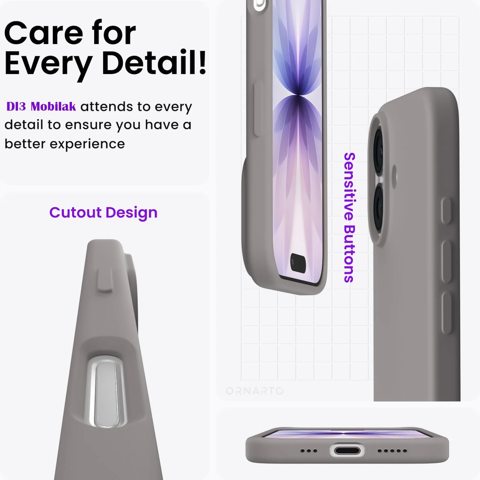 DL3 Mobilak Liquid Silicone Protective Case for iPhone 17 6.3-Inch with Microfiber Lining and Shockproof Design - Gray 2