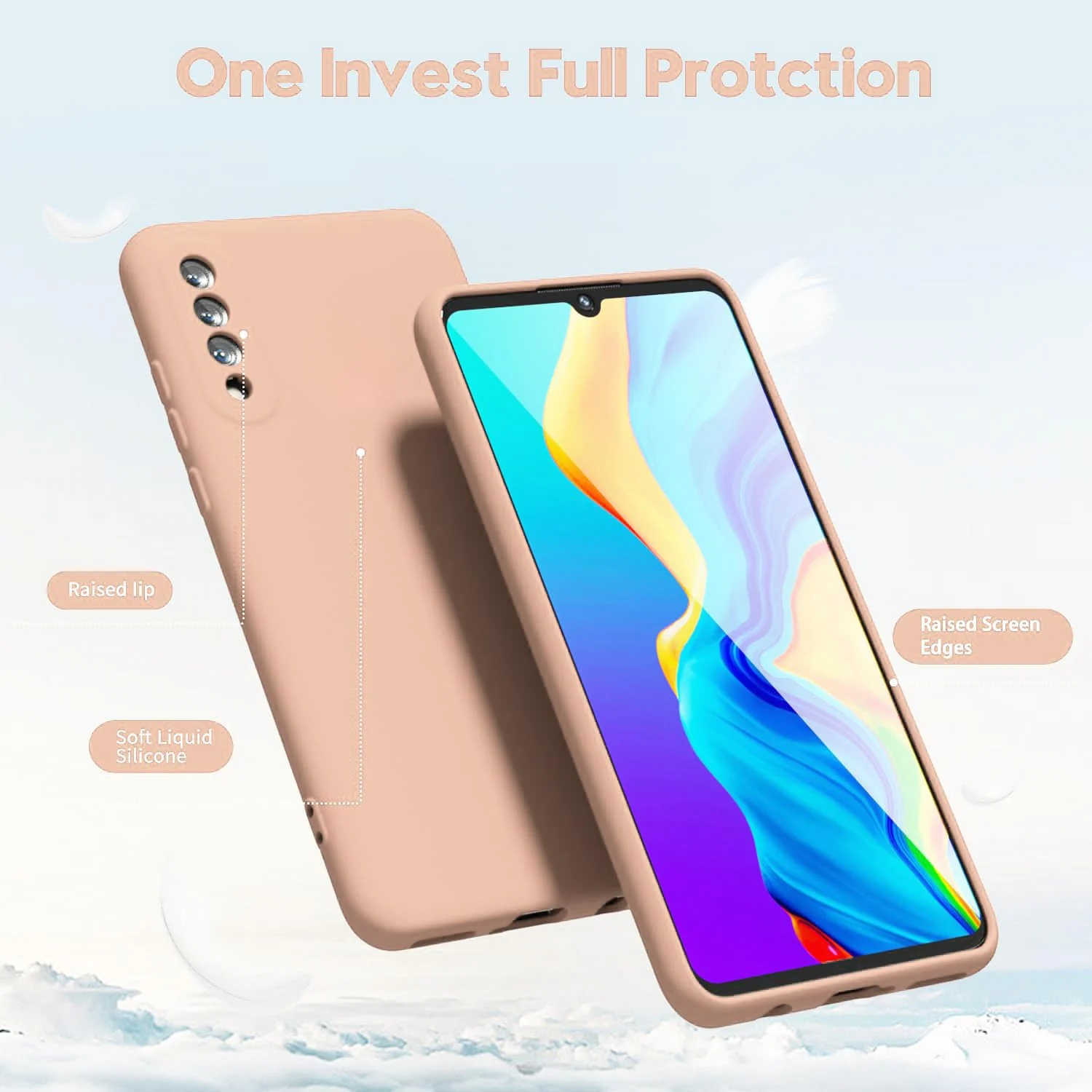 DL3 Mobilak Xiaomi Mi 9 Lite Case, Soft Flexible Liquid Silicone Gel Rubber Bumper Cover, Full Body Shockproof Protective Phone Case - Light Orange