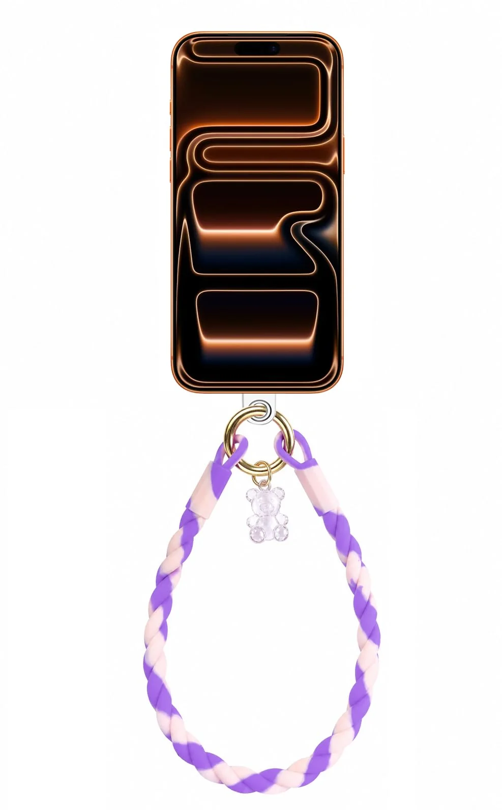 DL3 Mobilak Silicone Crystal Lanyard, 30cm Phone Wrist Strap Lanyard Keychain Office Wrist Strap with Clasp and Bear for Women Phone ID Card, Keys Strap - Purple/Pink