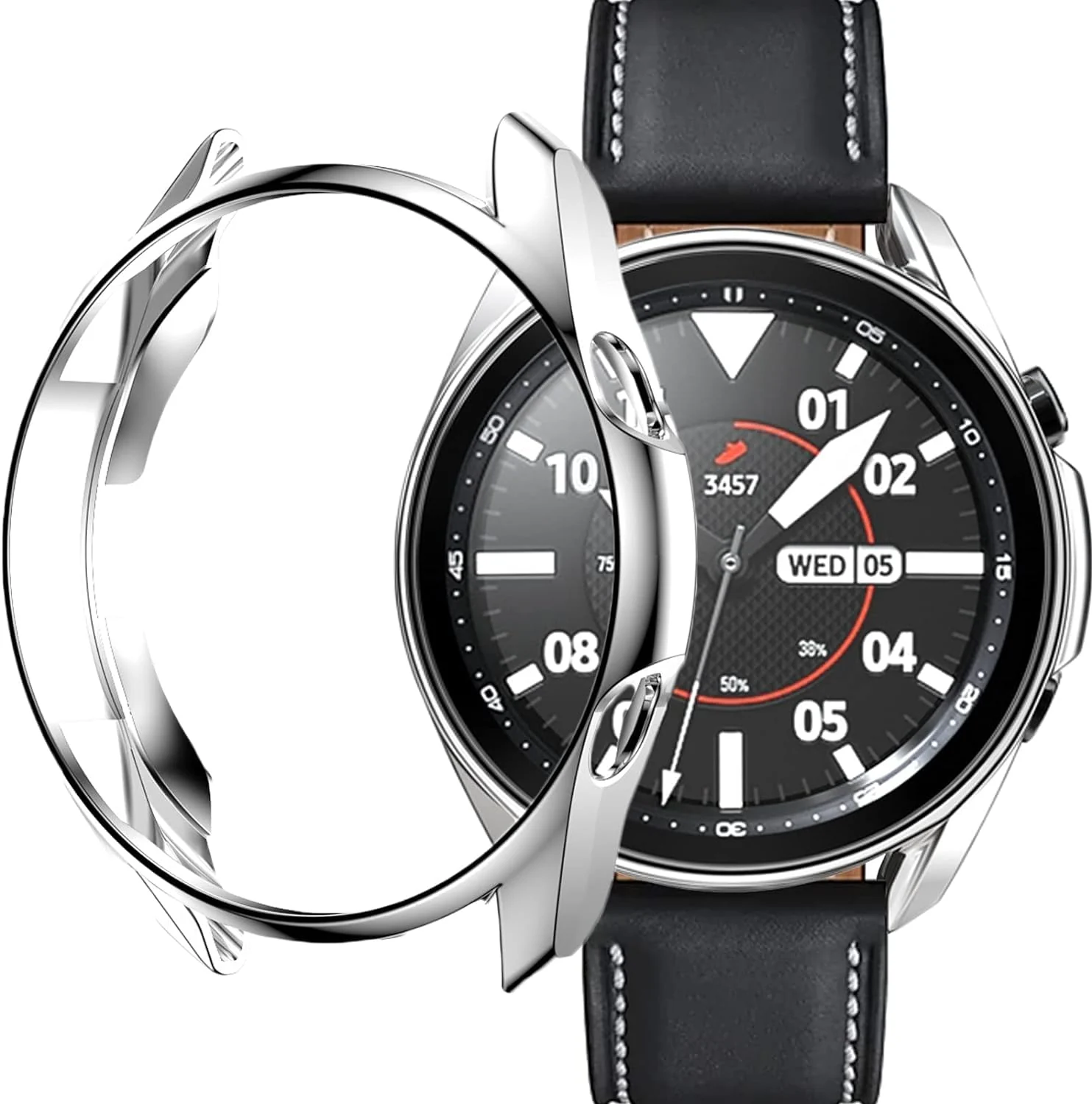 DL3 Mobilak Case Compatible with Samsung Galaxy Watch 3 45mm Case All-Around Screen Protector Watch Soft TPU Shockproof Cover Slim Guard Thin Bumper Shell Protector - Silver